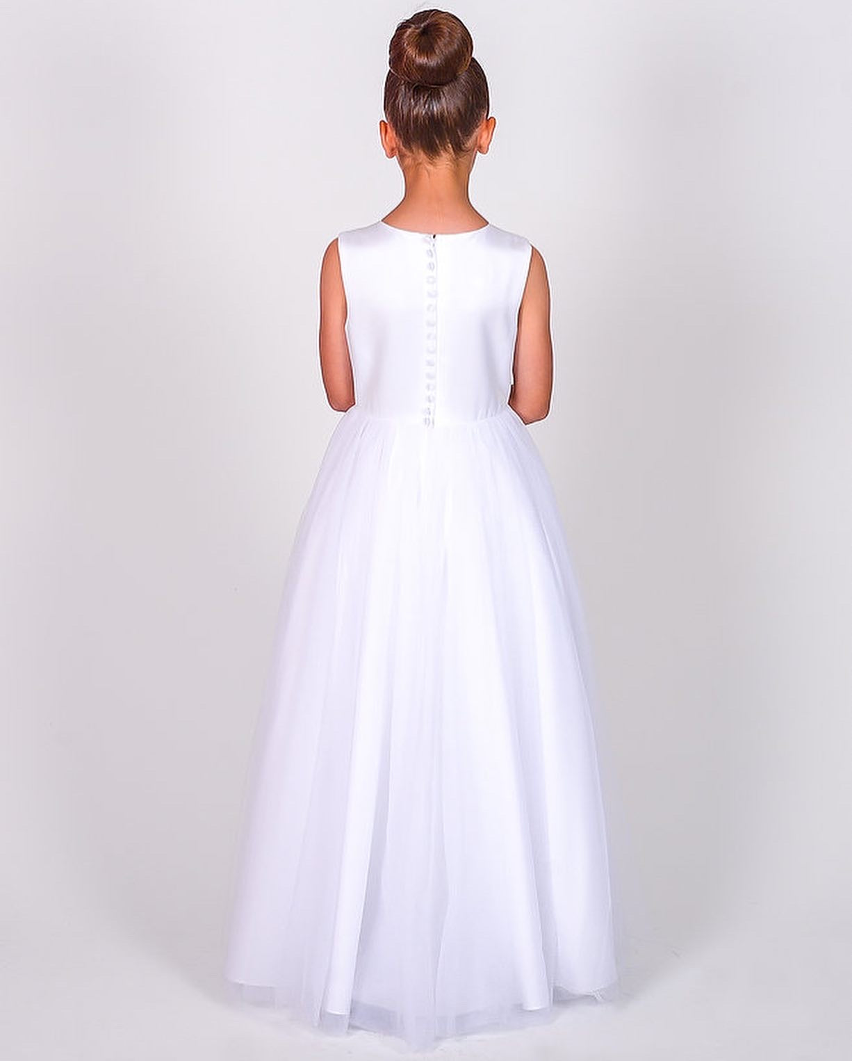 Adelle White Sleeveless satin bodice dress