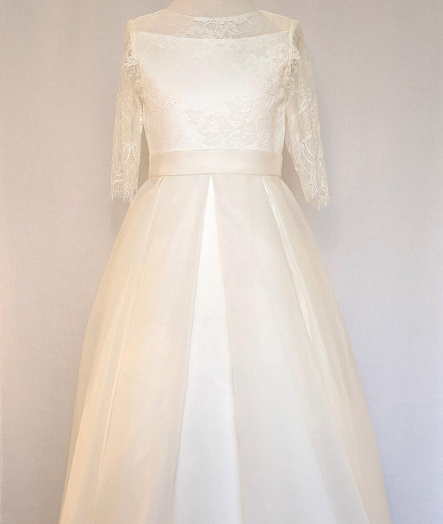 Madeleine soft lace bodice with sheer neckline Communion Dress