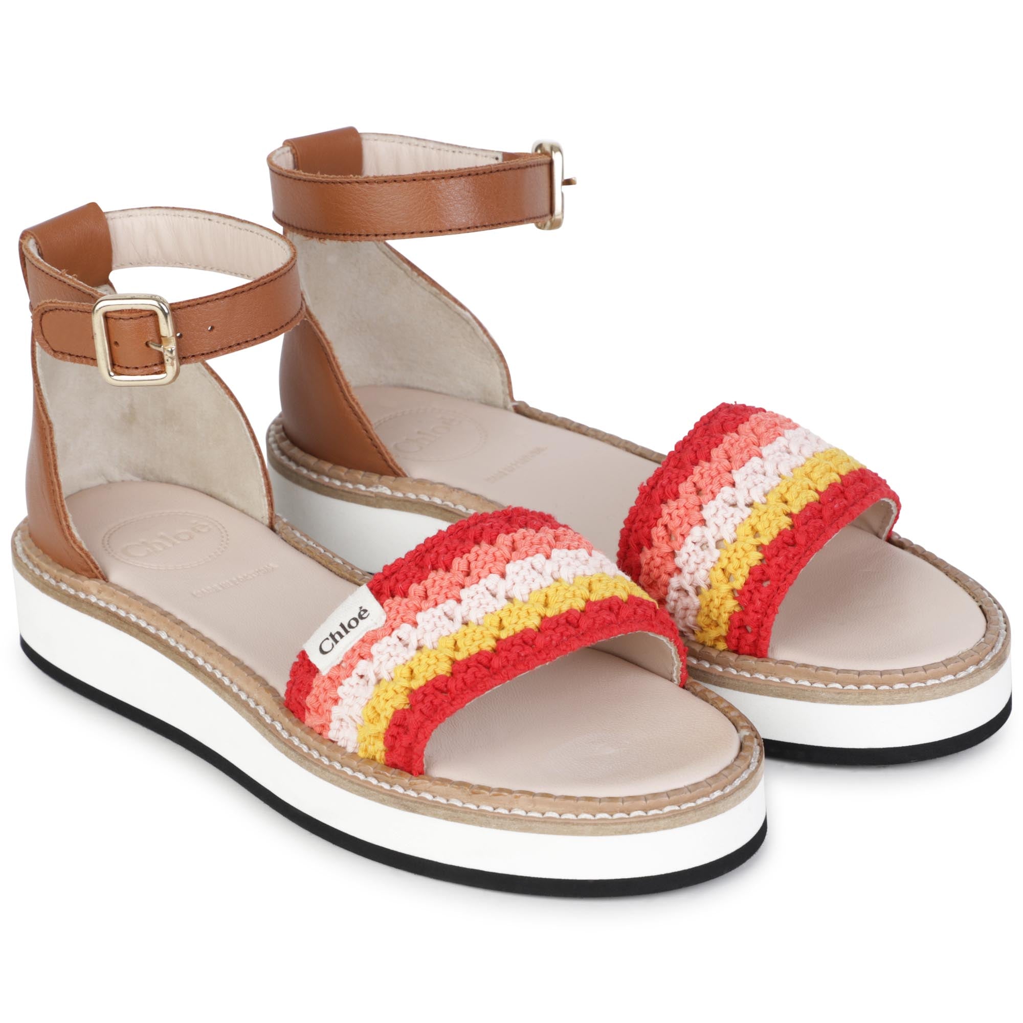 CHLOÉ TEXTILE AND LEATHER SANDALS