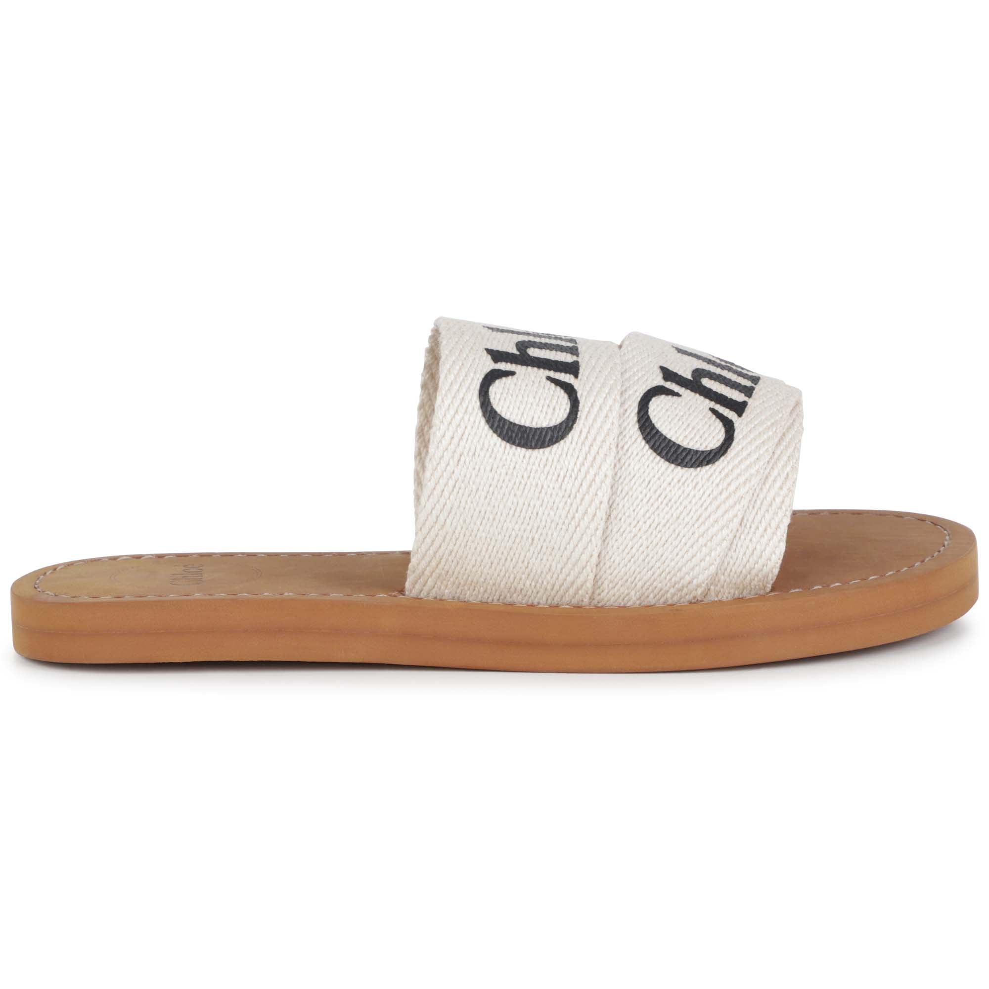 CHLOÉ IVORY LINEN WOODY SANDALS