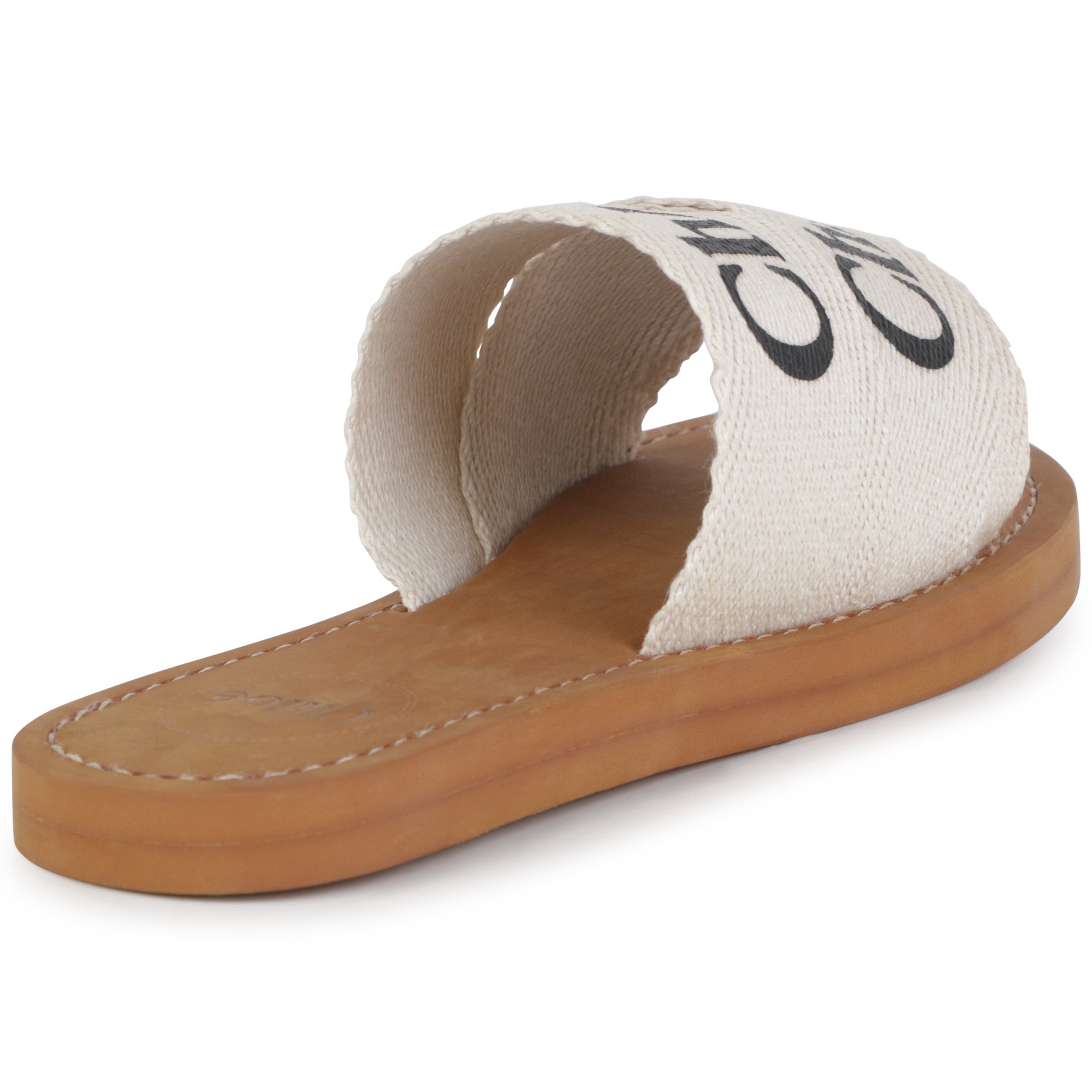 CHLOÉ IVORY LINEN WOODY SANDALS