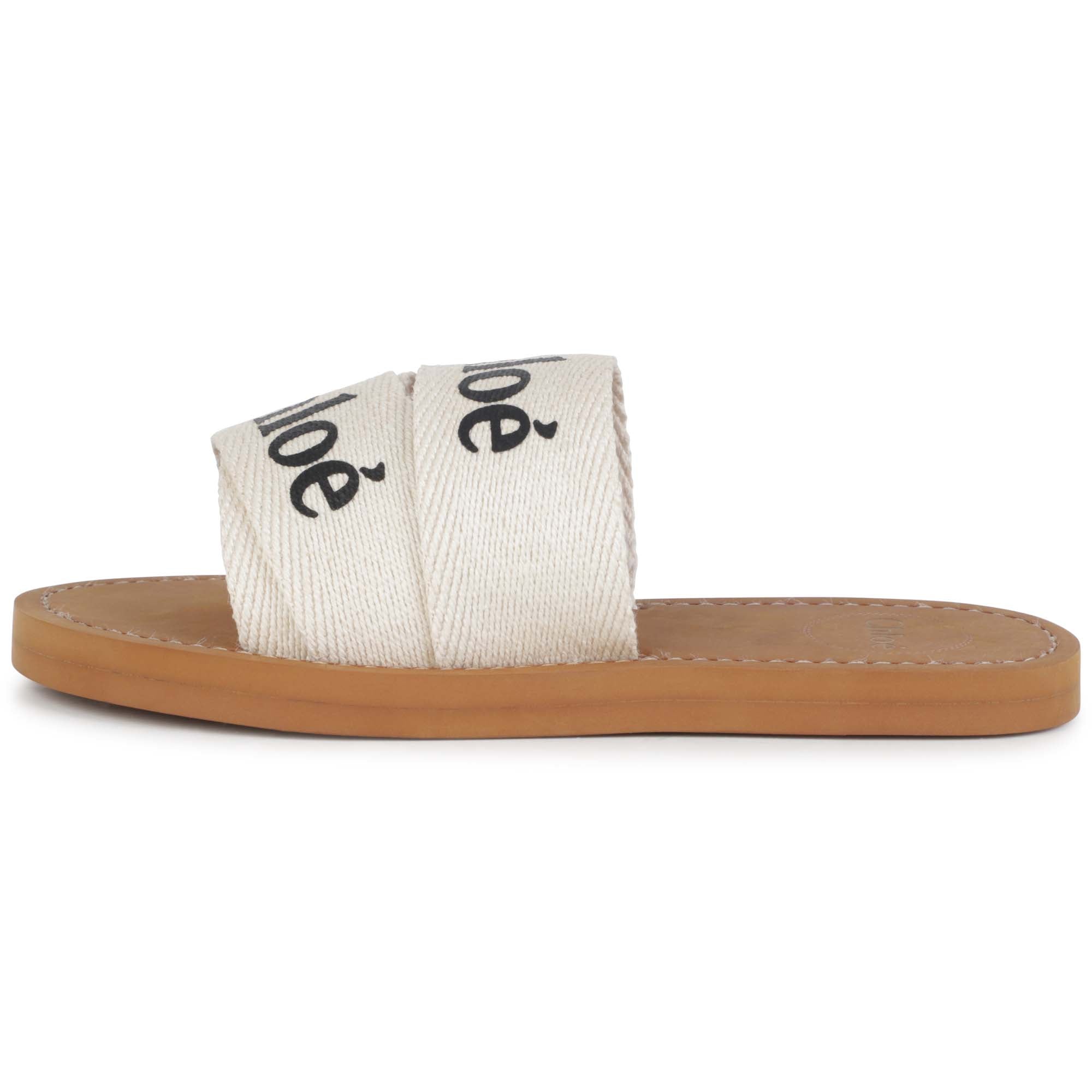 CHLOÉ IVORY LINEN WOODY SANDALS