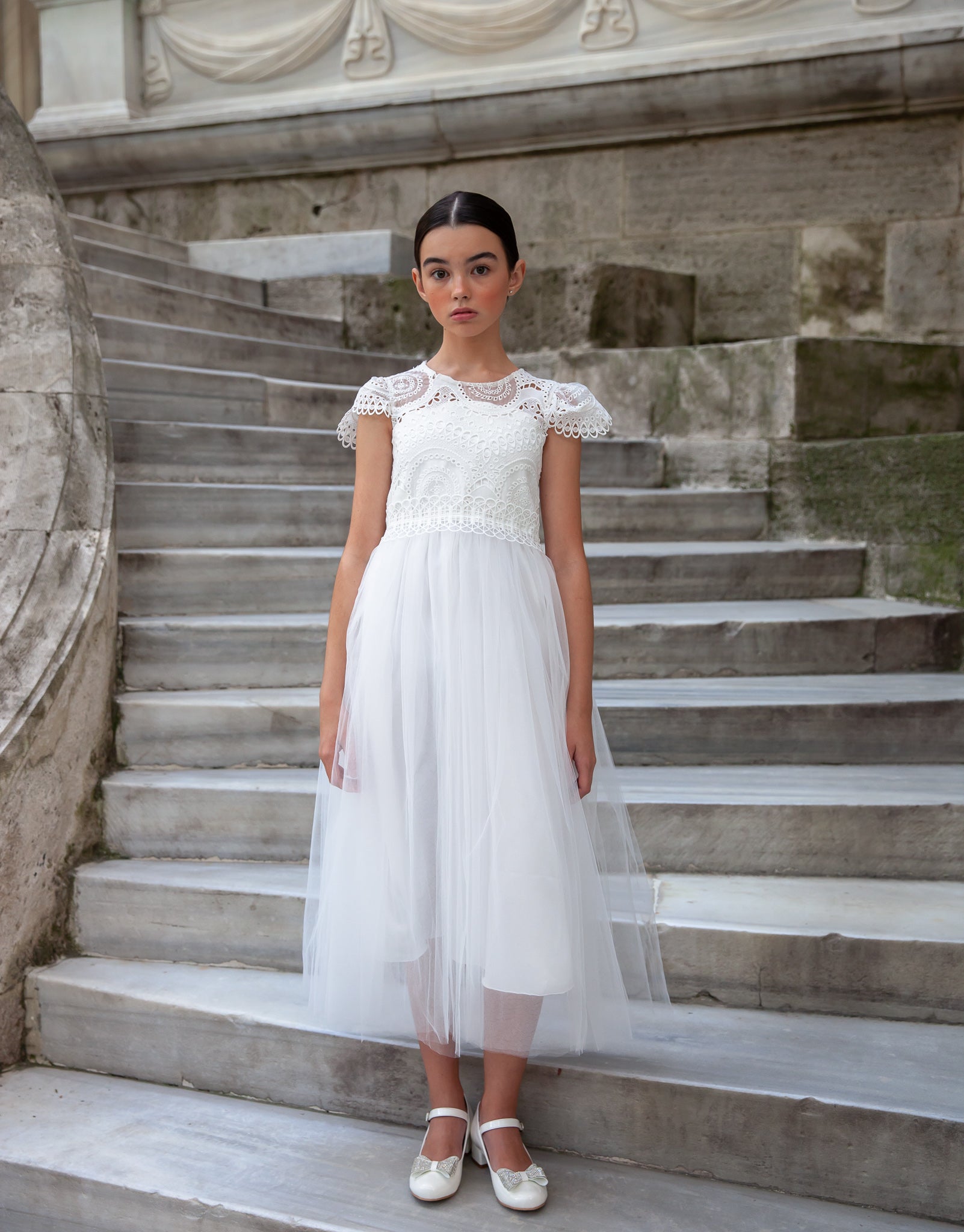 ROSALIE- White Broderie Bodice Communion Dress