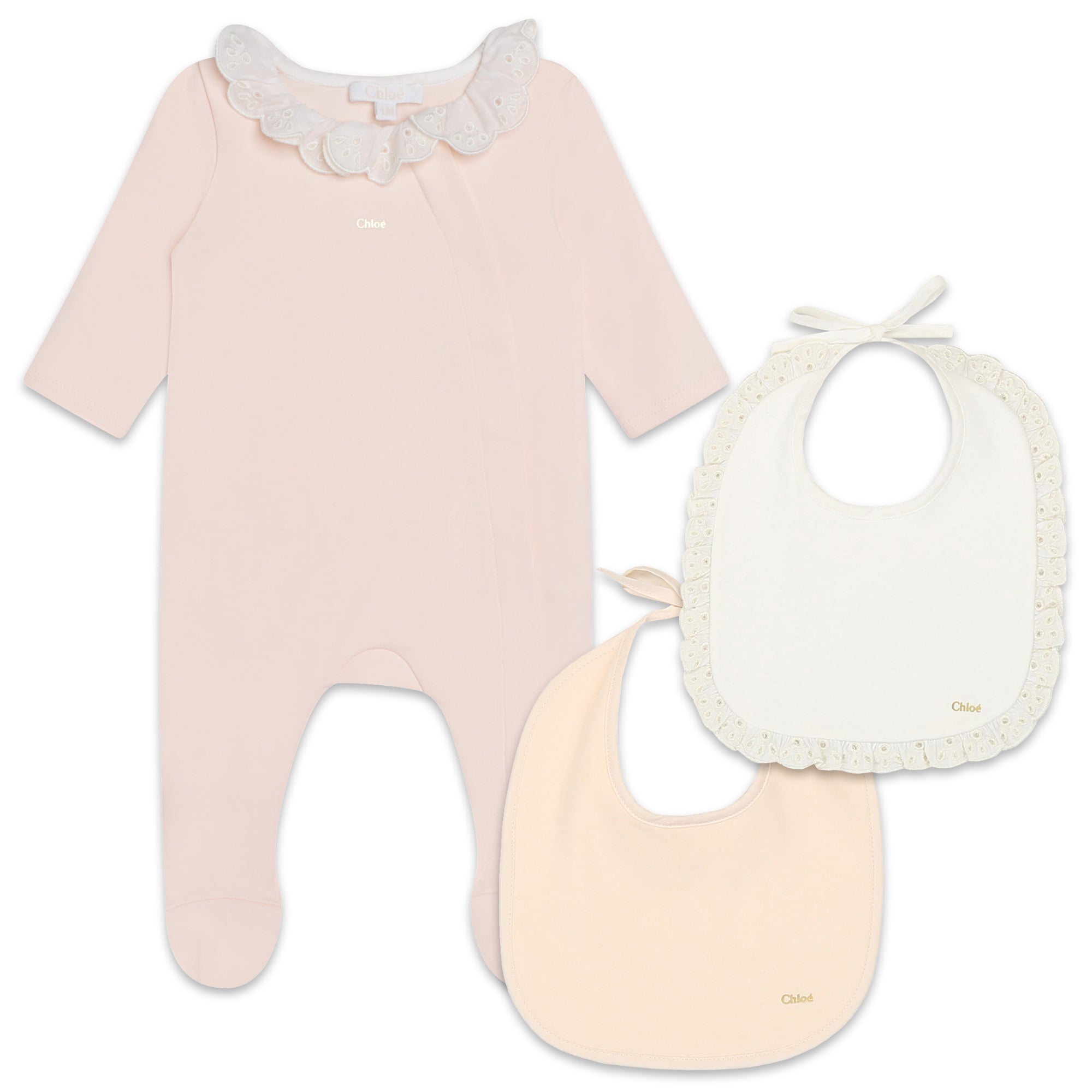 CHLOÉ GIFT SET PYJAMAS + 2 BIBS_SALMON