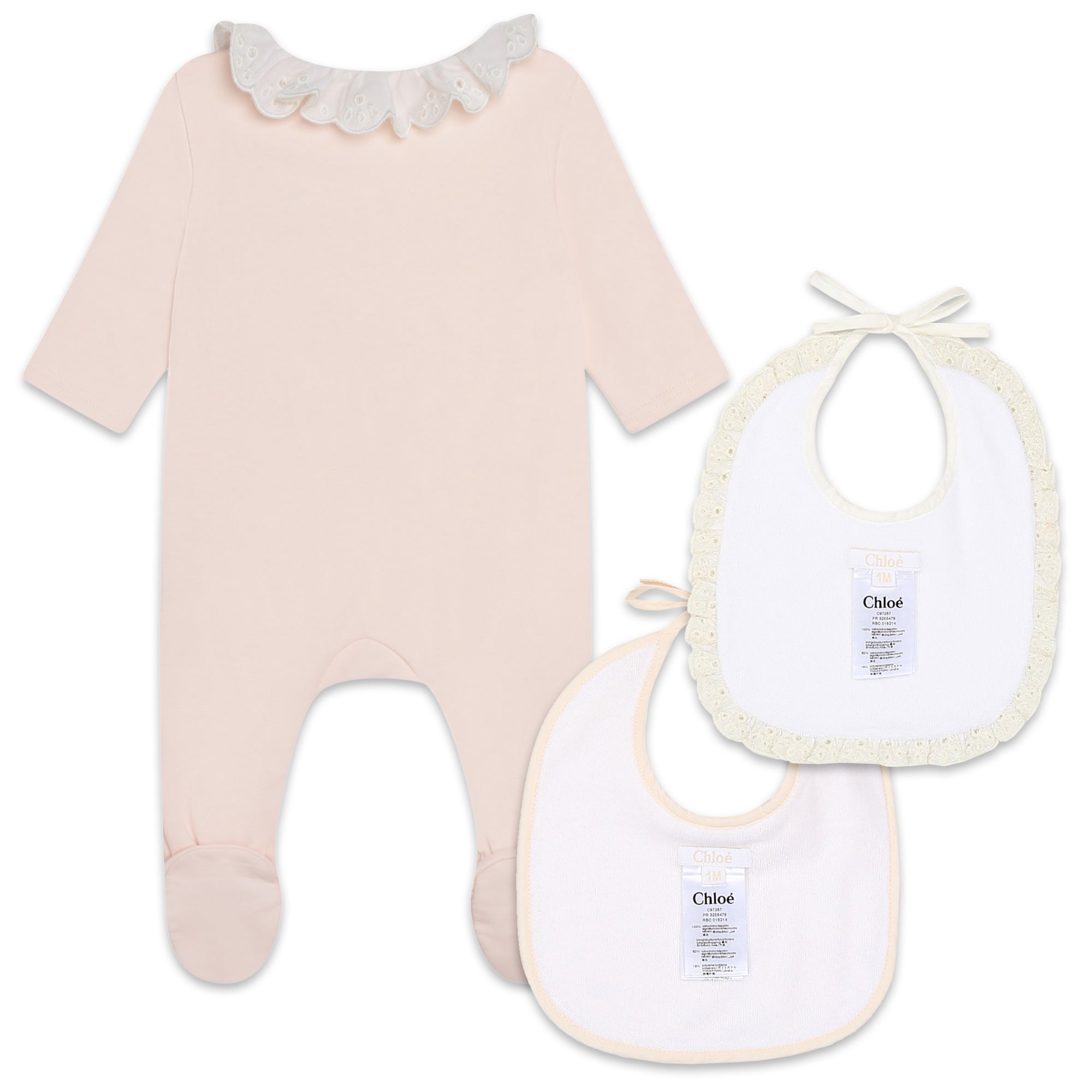 CHLOÉ GIFT SET PYJAMAS + 2 BIBS_SALMON