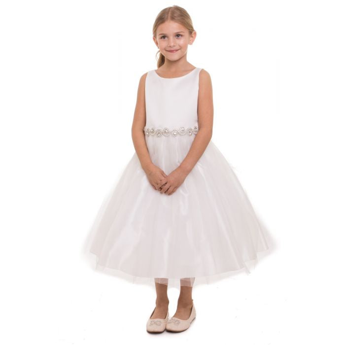 Abigail Satin Top And Tulle Dress With Rhinestone Belt