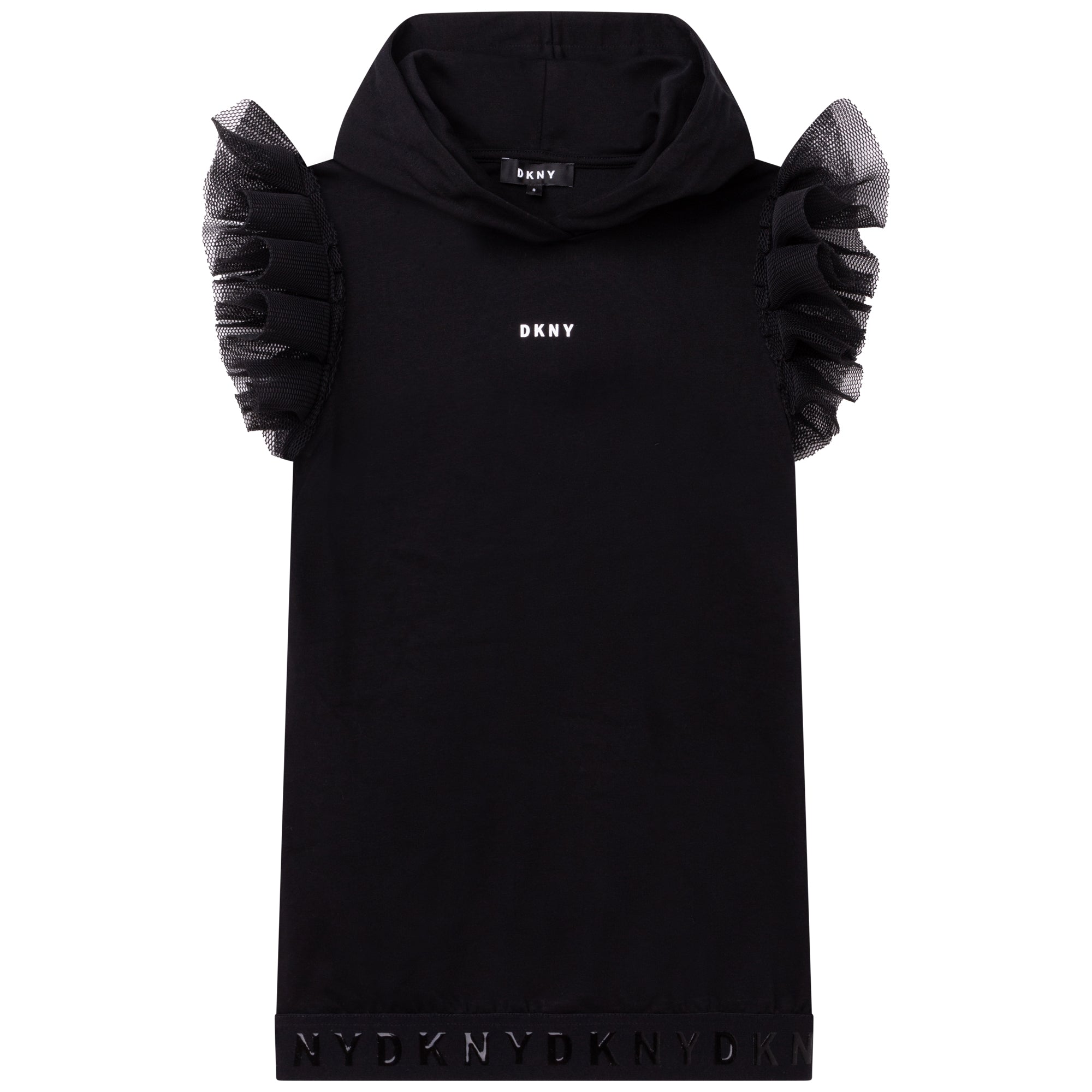 DKNY BLACK DRESS W/TULLE FRILL SLEEVE