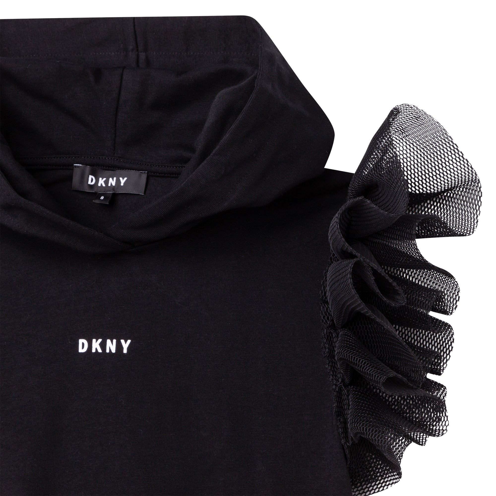 DKNY BLACK DRESS W/TULLE FRILL SLEEVE