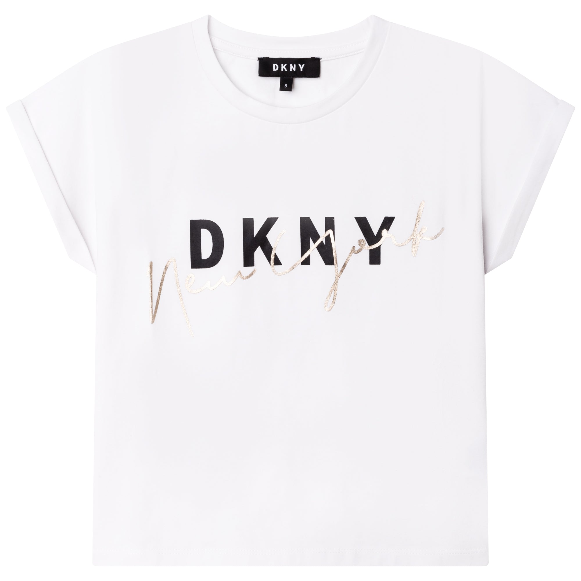 DKNY WHITE TSHIRT-BLACK/GOLD SCRIPT