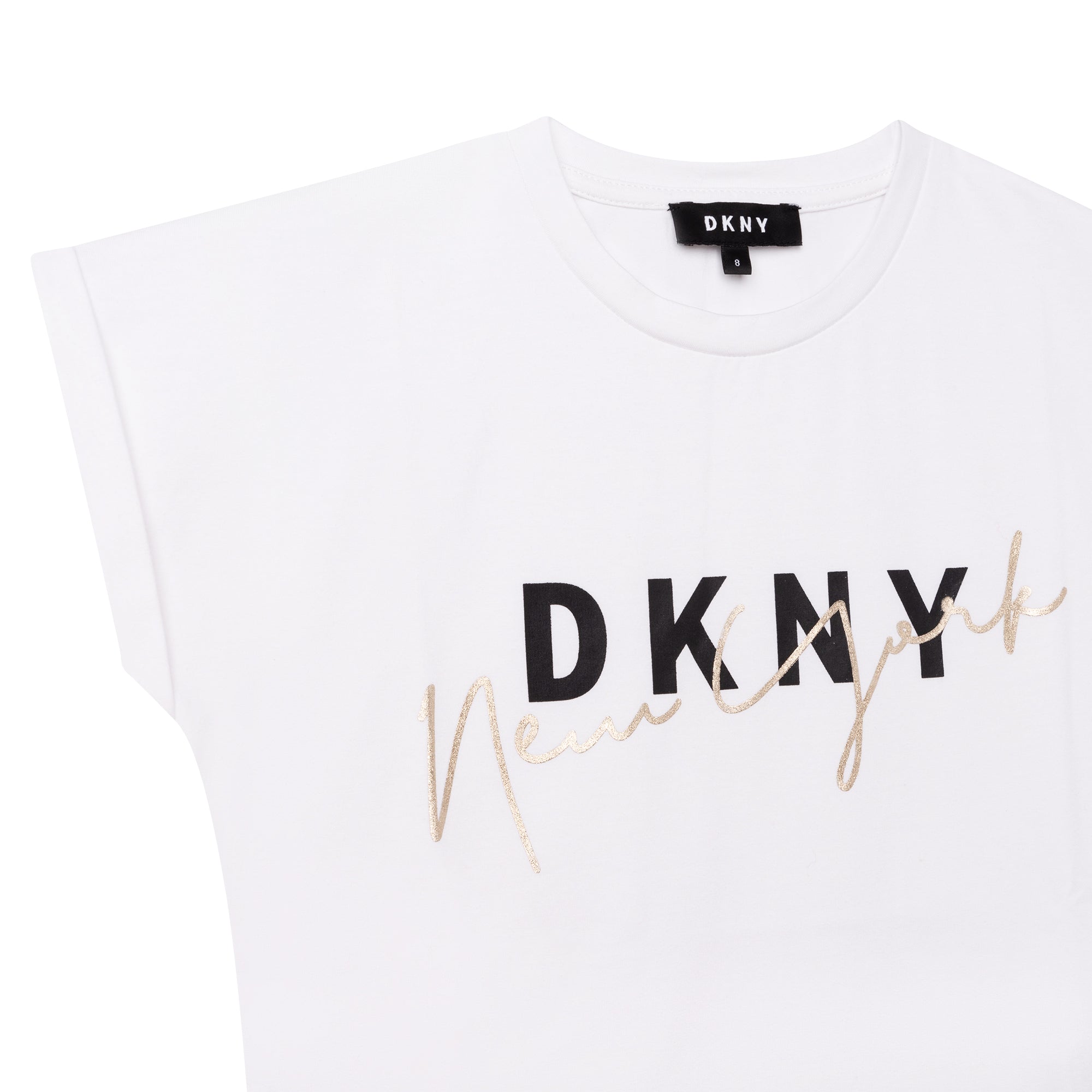DKNY WHITE TSHIRT-BLACK/GOLD SCRIPT