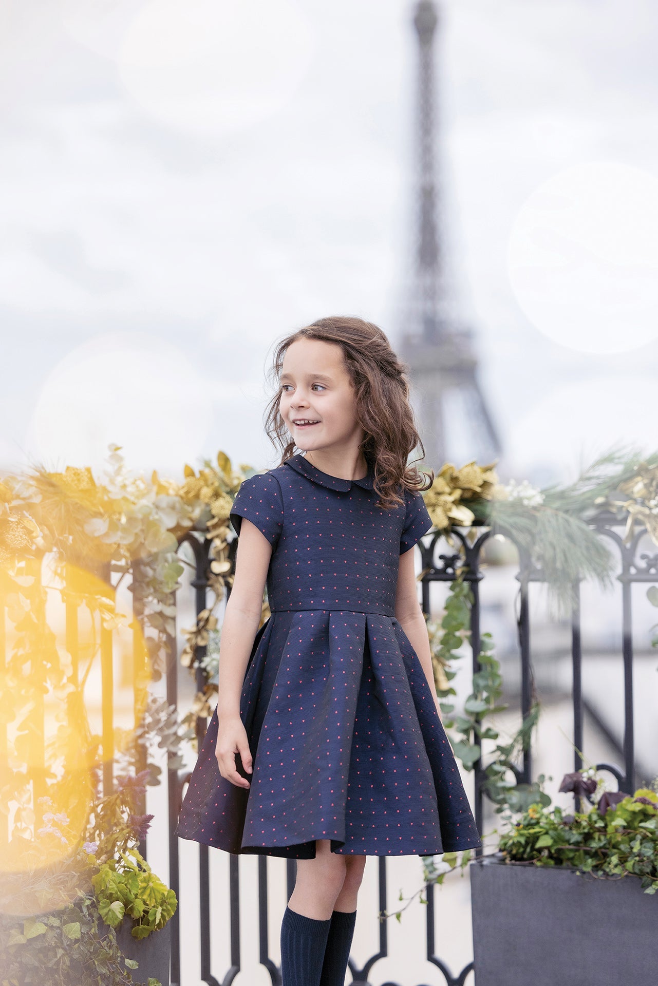 Tartine Navy Dress-Heart embroidery
