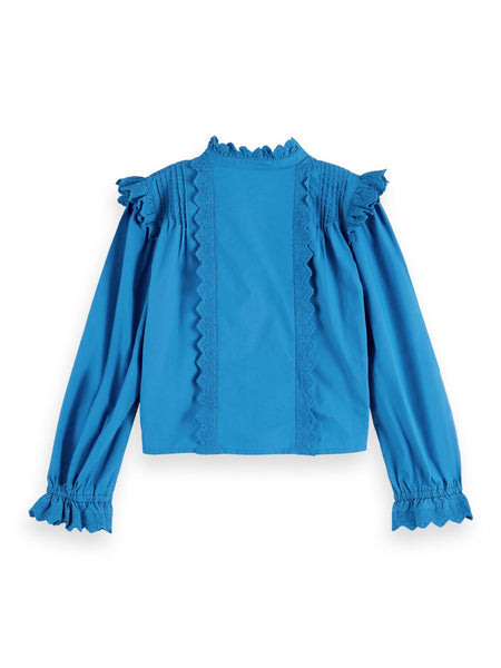 Organic Boxy-Fit Ruffled Shirt - Electric Blue