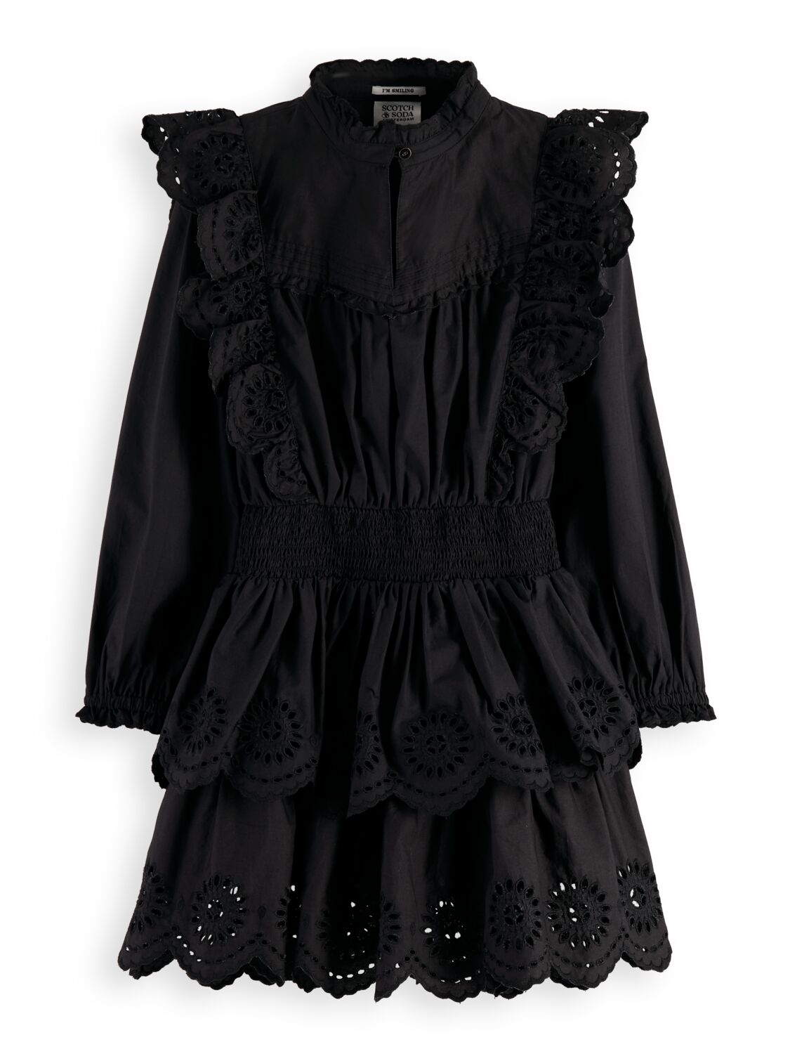 Scotch & Soda Short length long-sleeve broderie anglaise tiered dress