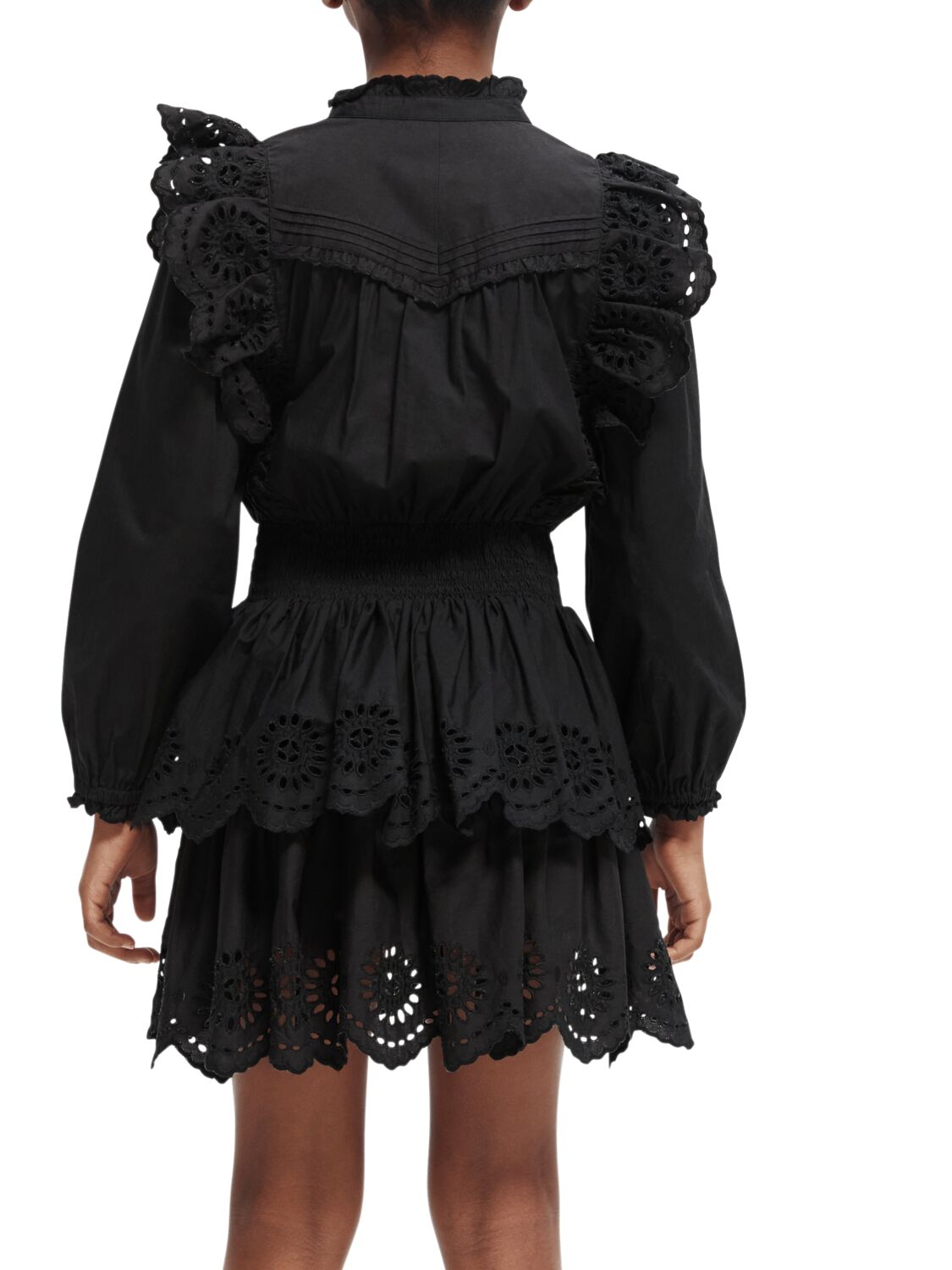 Scotch & Soda Short length long-sleeve broderie anglaise tiered dress