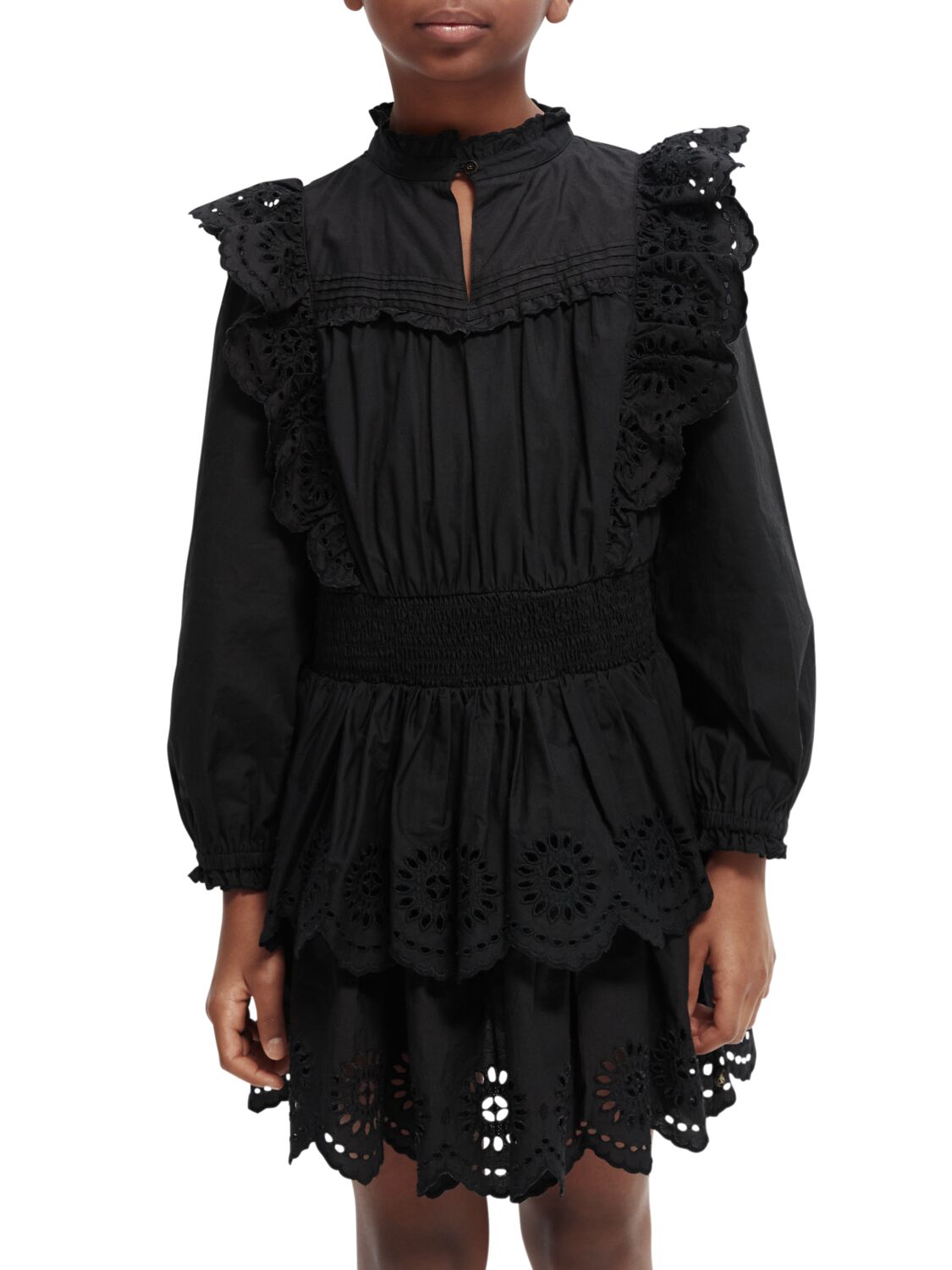 Scotch & Soda Short length long-sleeve broderie anglaise tiered dress