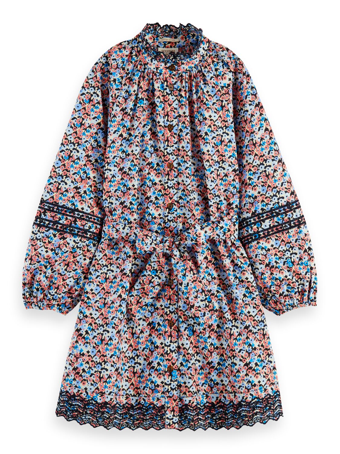 Printed organic cotton long-sleeved shirt dress