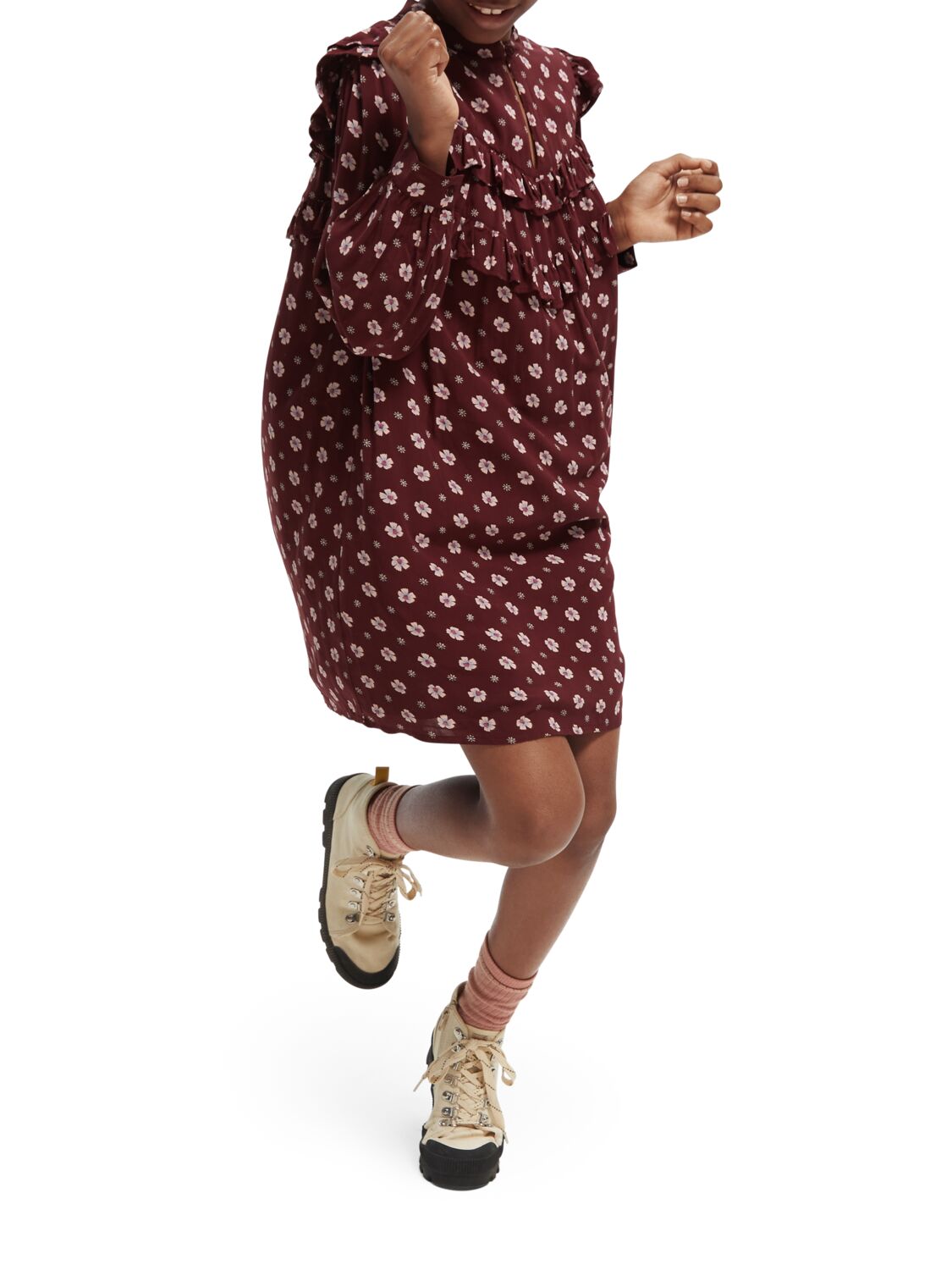 Scotch & Soda Printed organic long-sleeved mini dress