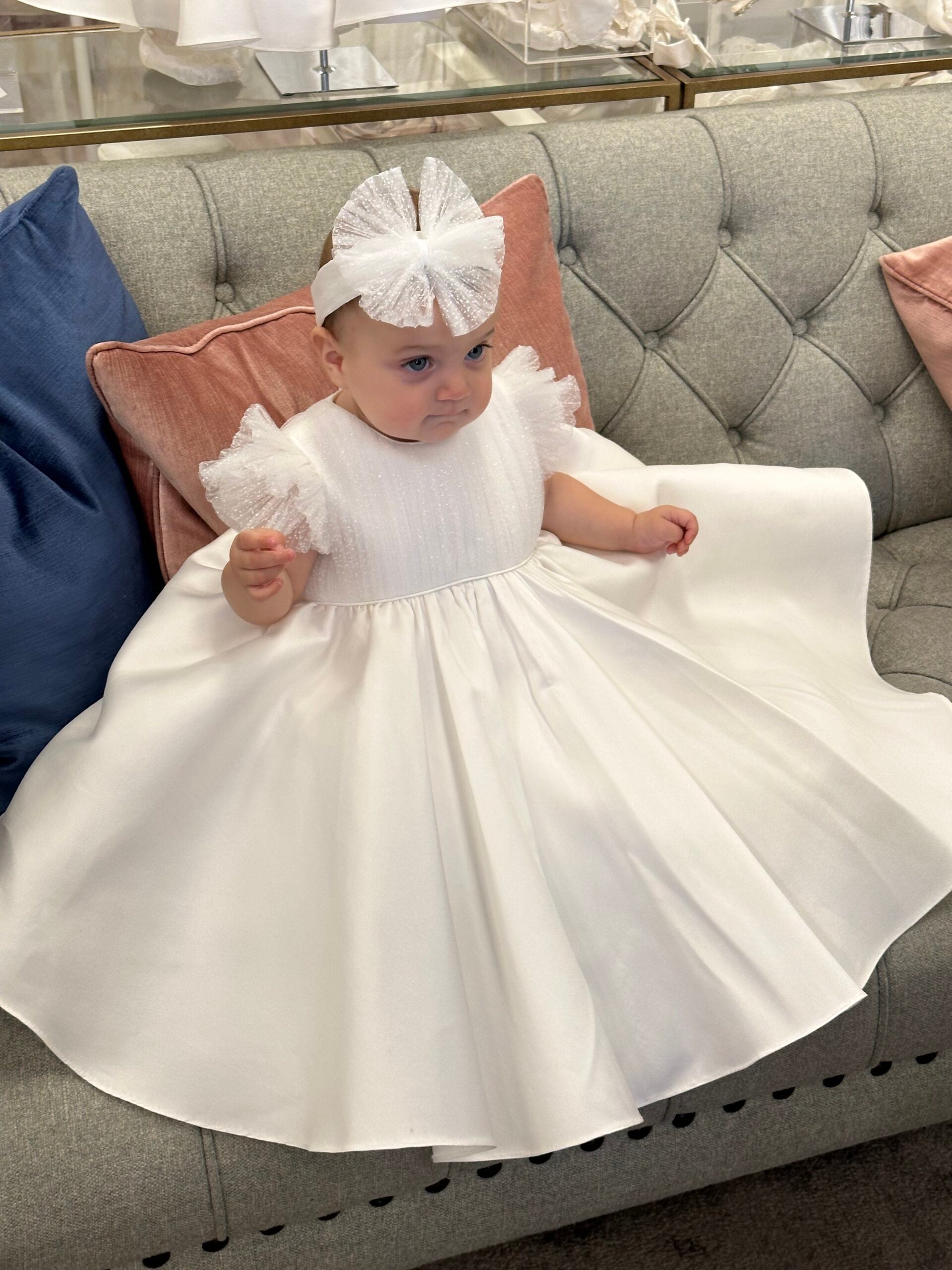 Gabriela Mikado Dress with a Pleated Tulle Top