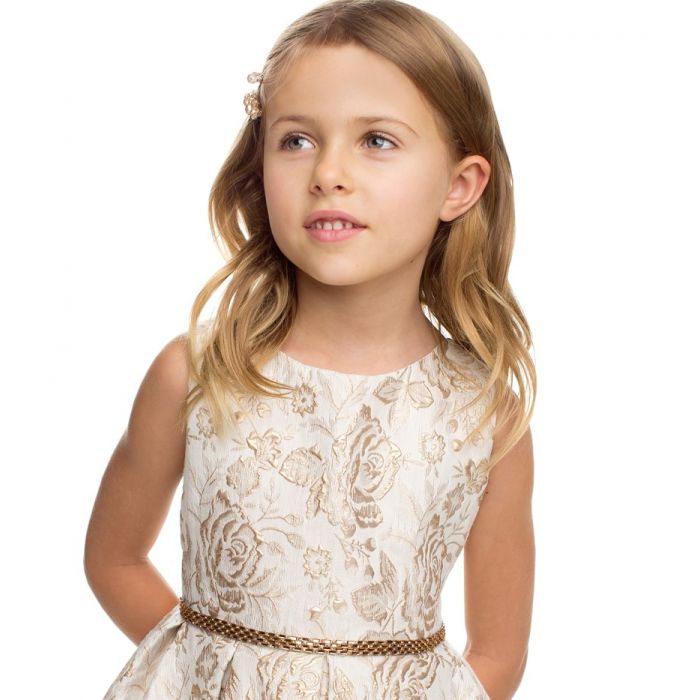 Adelina Metallic Floral Pleated Jacquard Dress