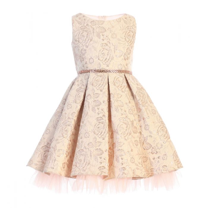 Adelina Metallic Floral Pleated Jacquard Dress