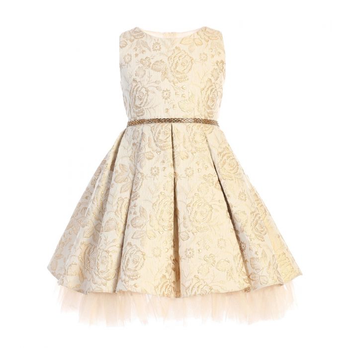 Adelina Metallic Floral Pleated Jacquard Dress