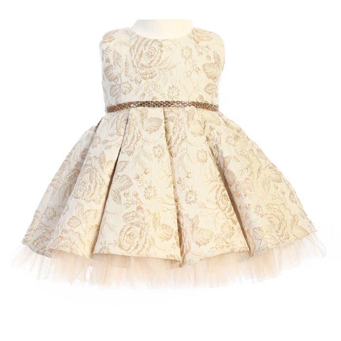 Adelina Metallic Floral Pleated Jacquard Toddler Dress