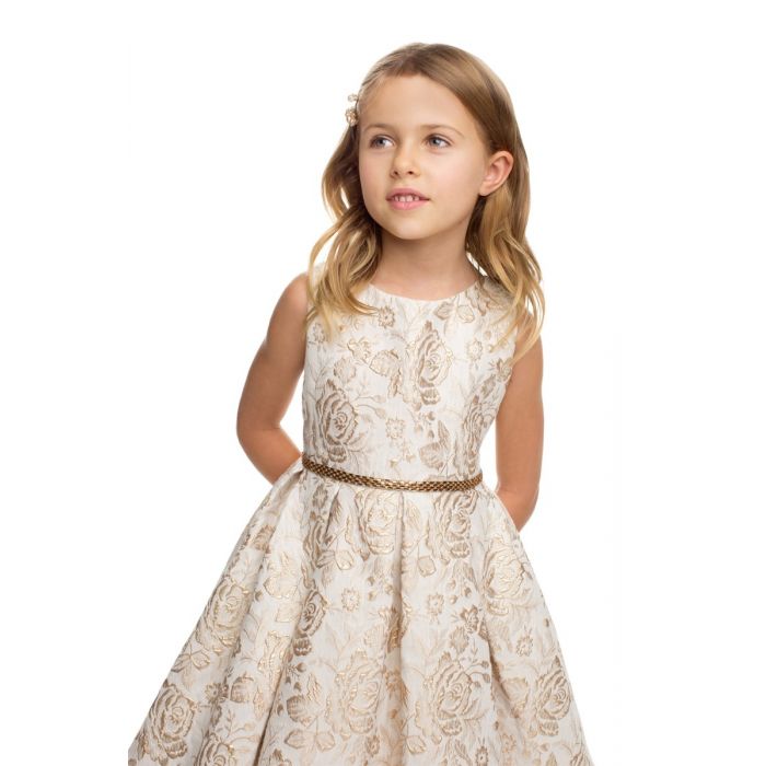 Adelina Metallic Floral Pleated Jacquard Dress