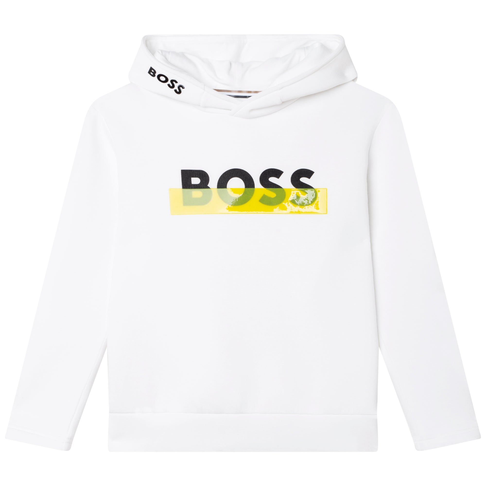BOSS WHITE COTTON ELASTANE HOODED SWEATSHIRT