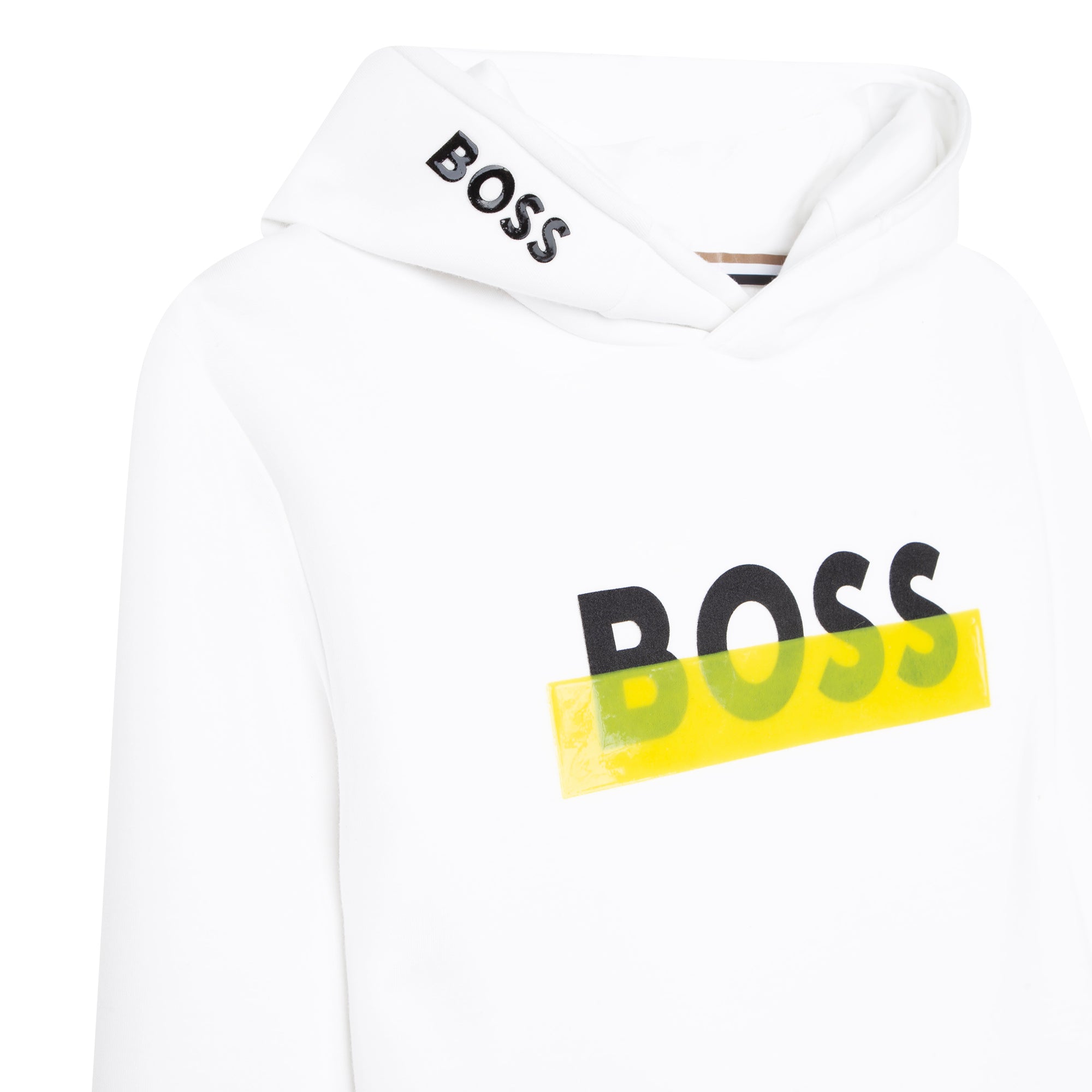 BOSS WHITE COTTON ELASTANE HOODED SWEATSHIRT