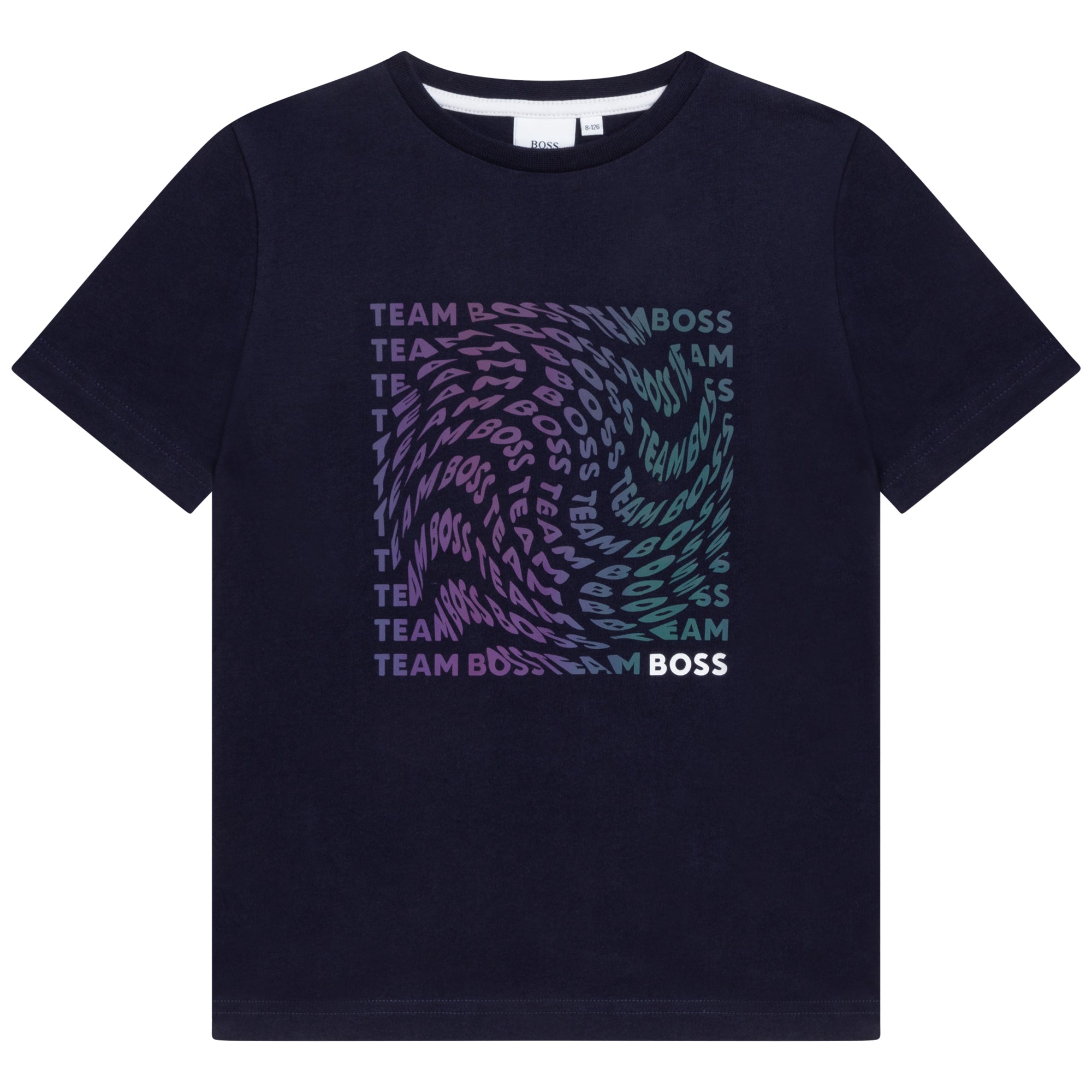 BOSS BOYS NAVY T-SHIRT WITH HOLOGRAM PRINT