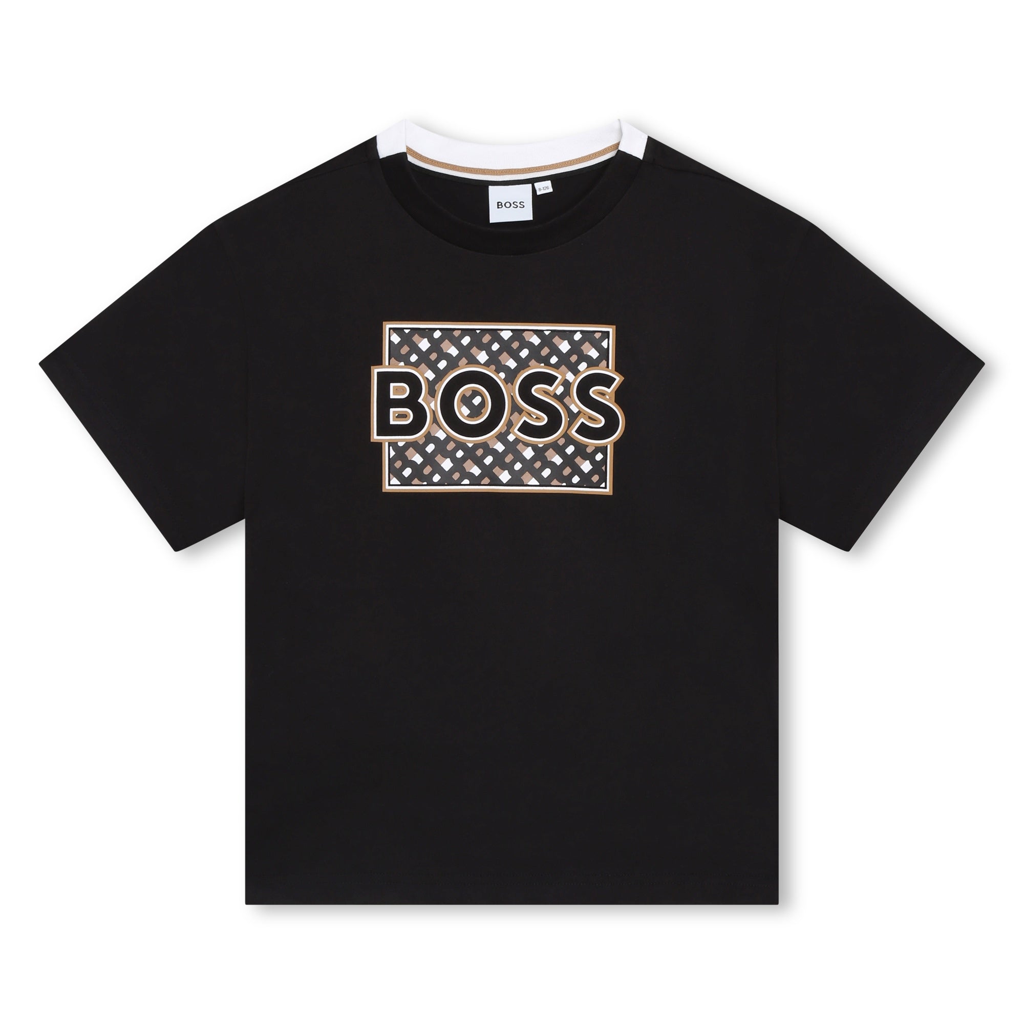 BOSS BOYS TSHIRT-BLACK MONGRAM DETAIL