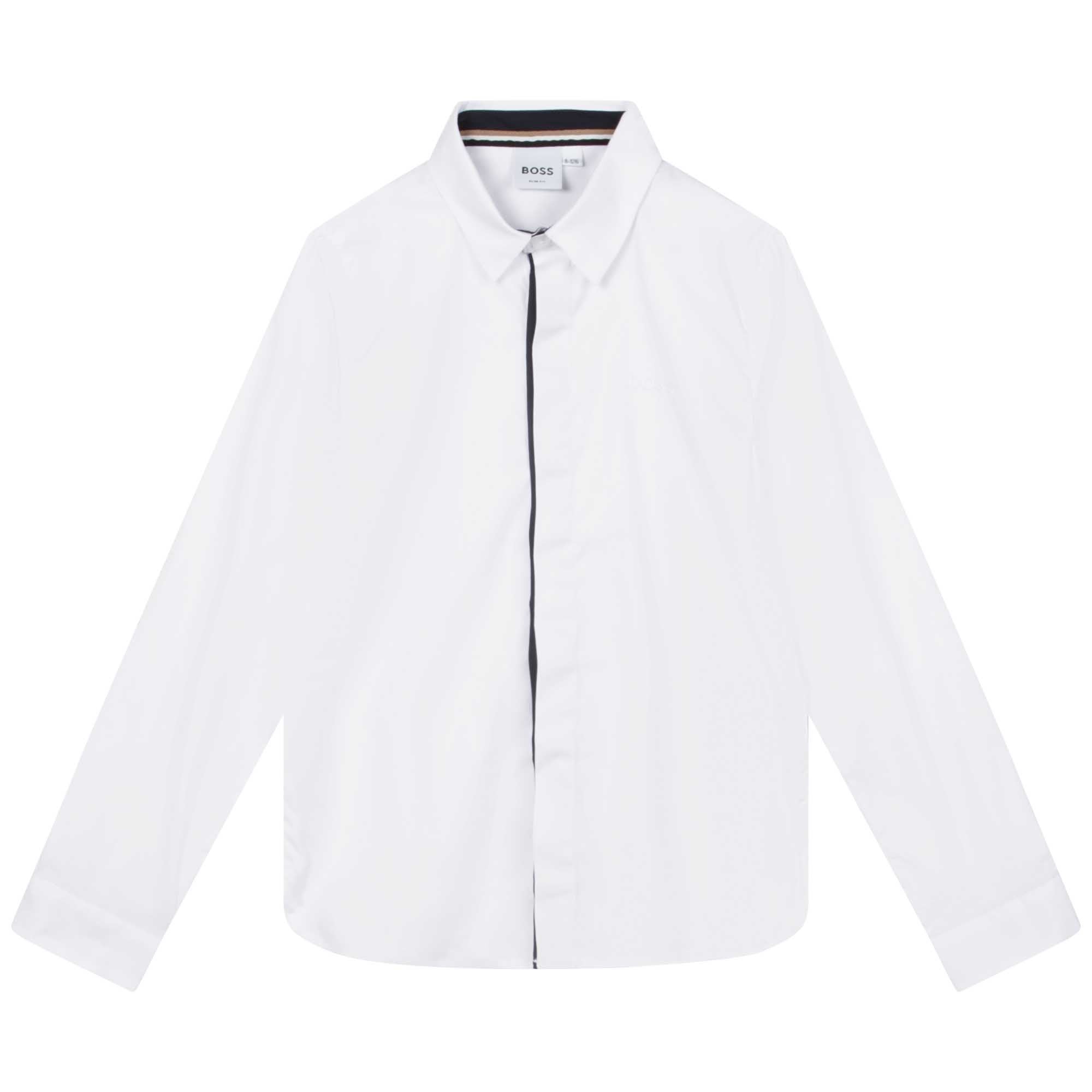 BOSS BOYS WHITE SHIRT-NAVY DETAIL
