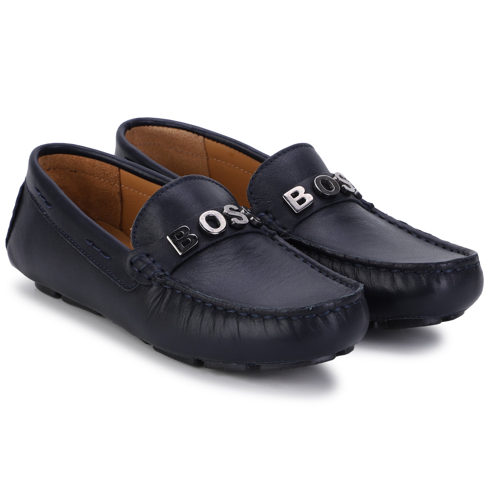 BOSS NAVY LEATHER MOCCASIN