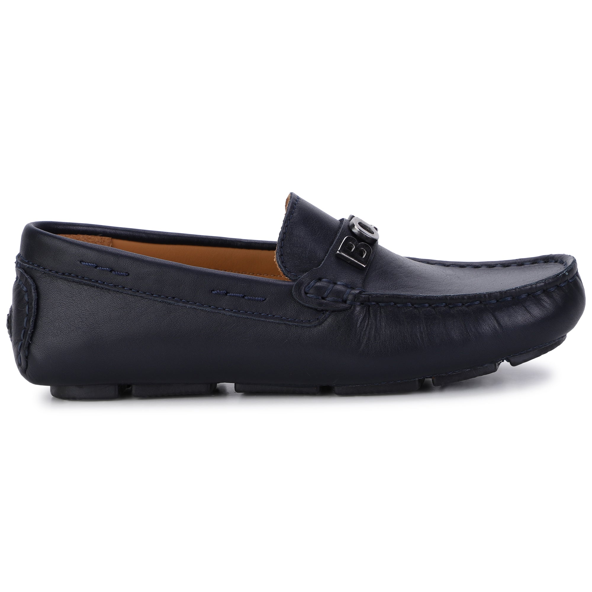BOSS NAVY LEATHER MOCCASIN