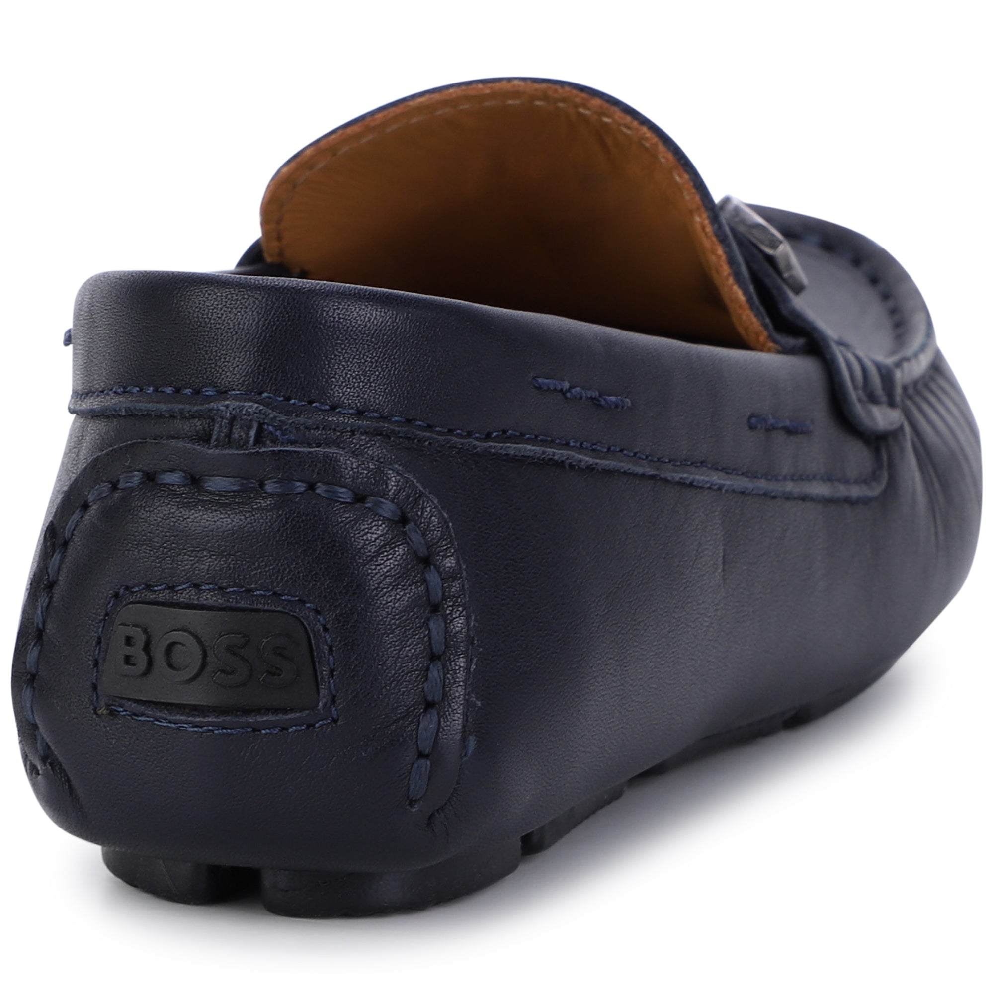 BOSS NAVY LEATHER MOCCASIN