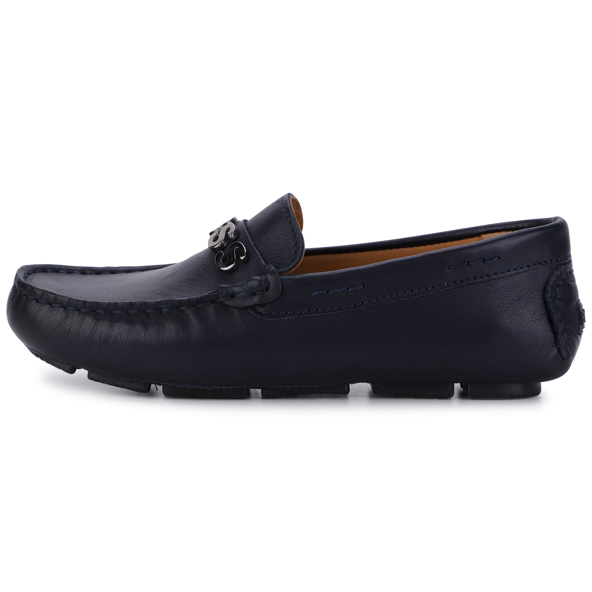 BOSS NAVY LEATHER MOCCASIN