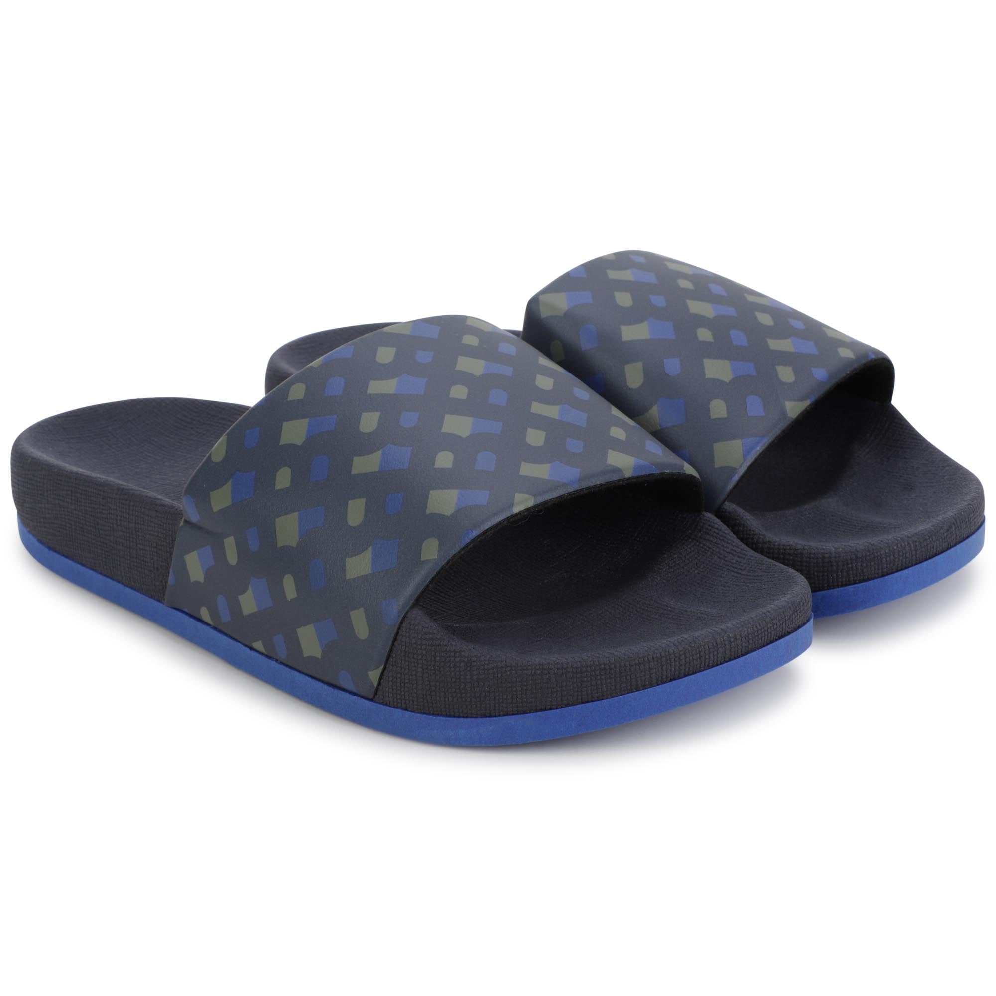 BOSS BOYS NAVY MONOGRAM SLIDES