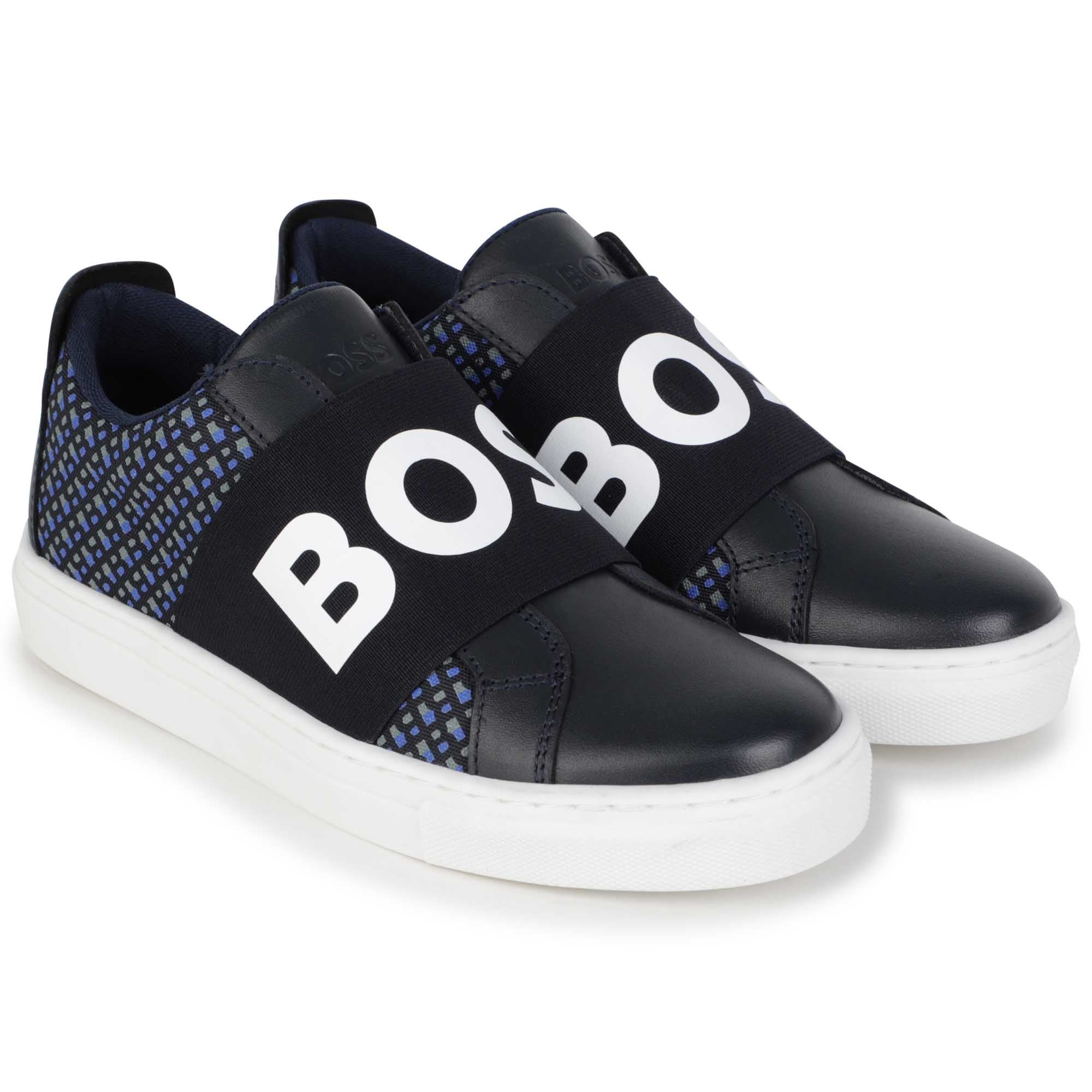 BOSS BOYS NAVY MONGRAM TRAINERS