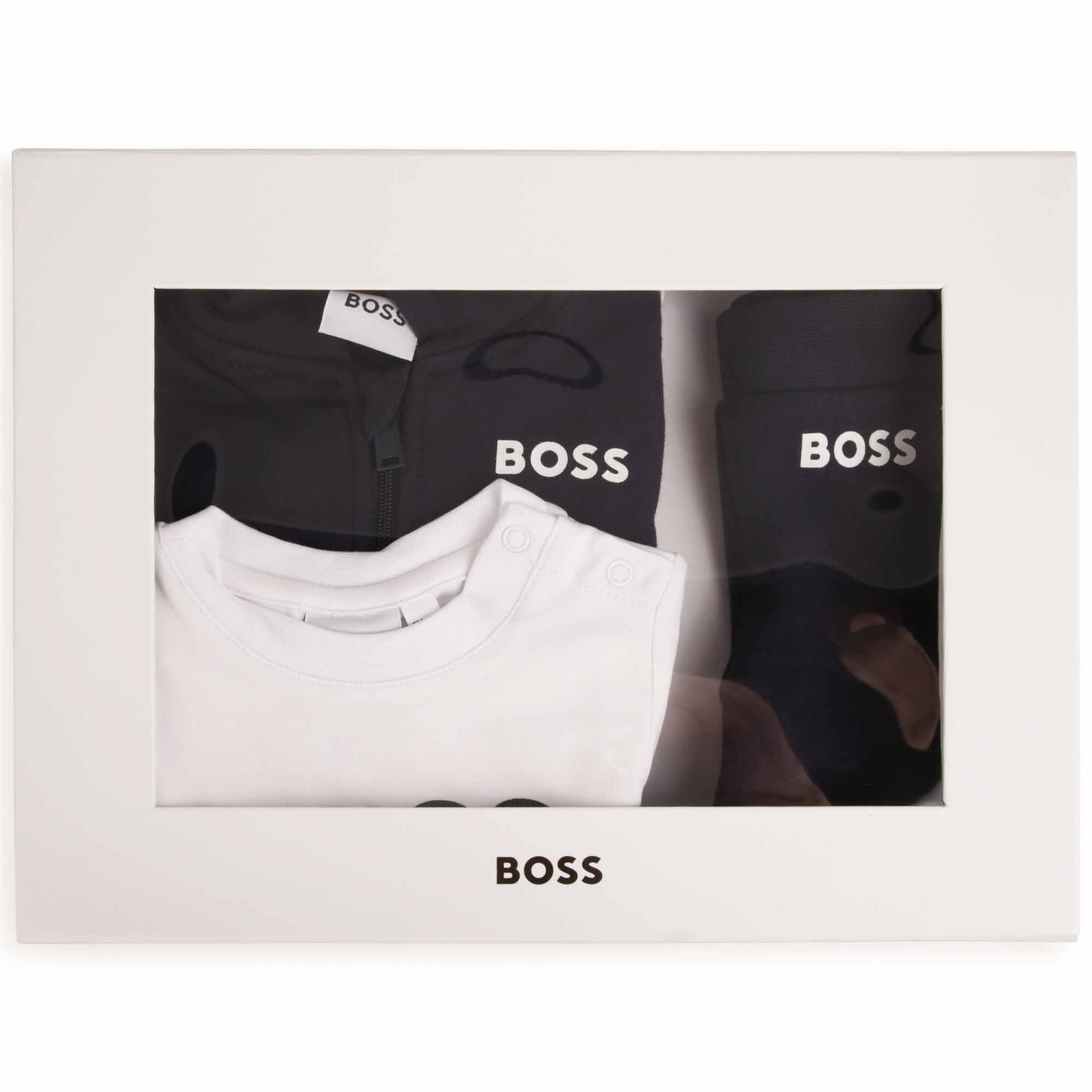 BOSS NAVY T-SHIRT+TROUSERS+CARDIGAN SET