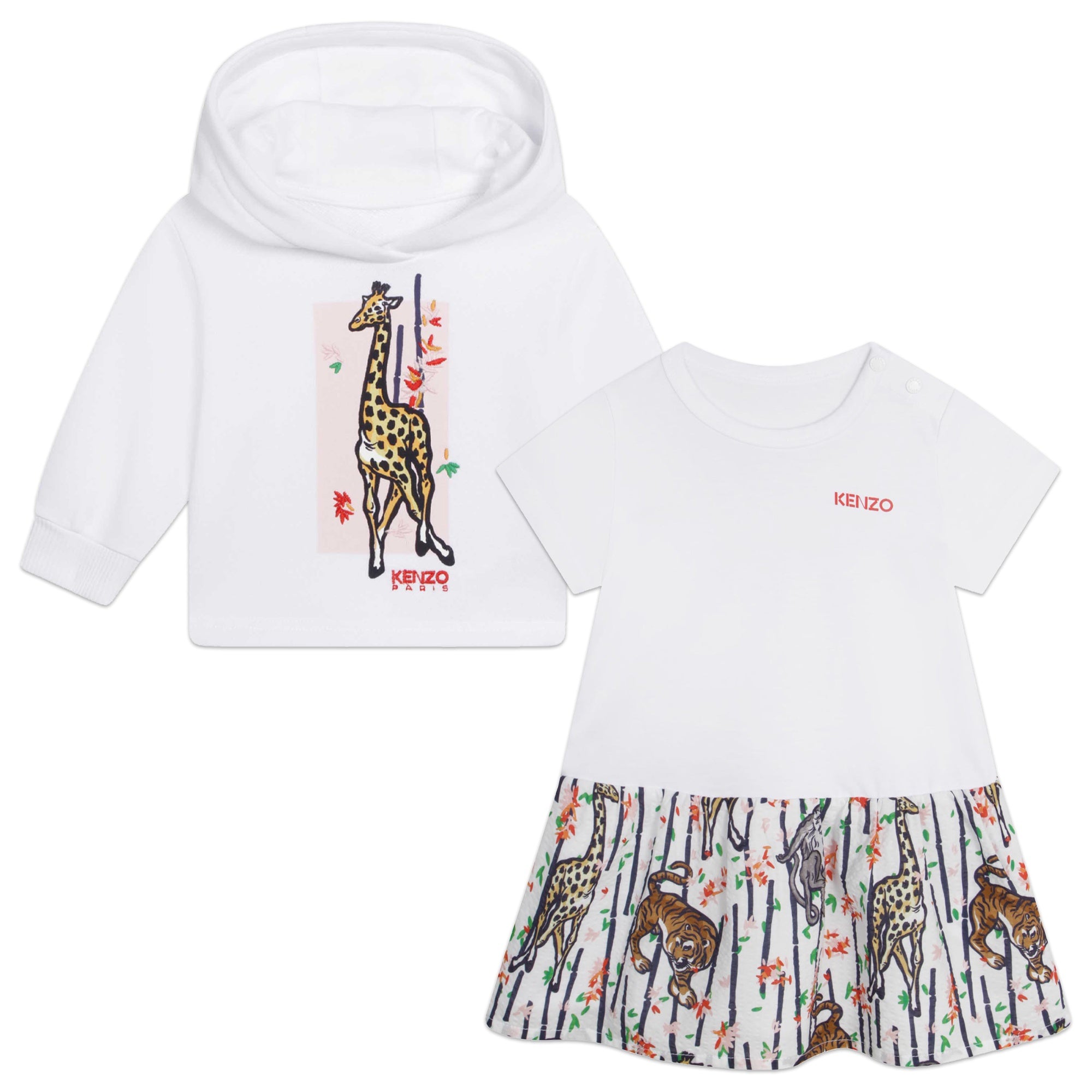 KENZO WHITE GIRAFFE PRINT DRESS+SWEATSHIRT