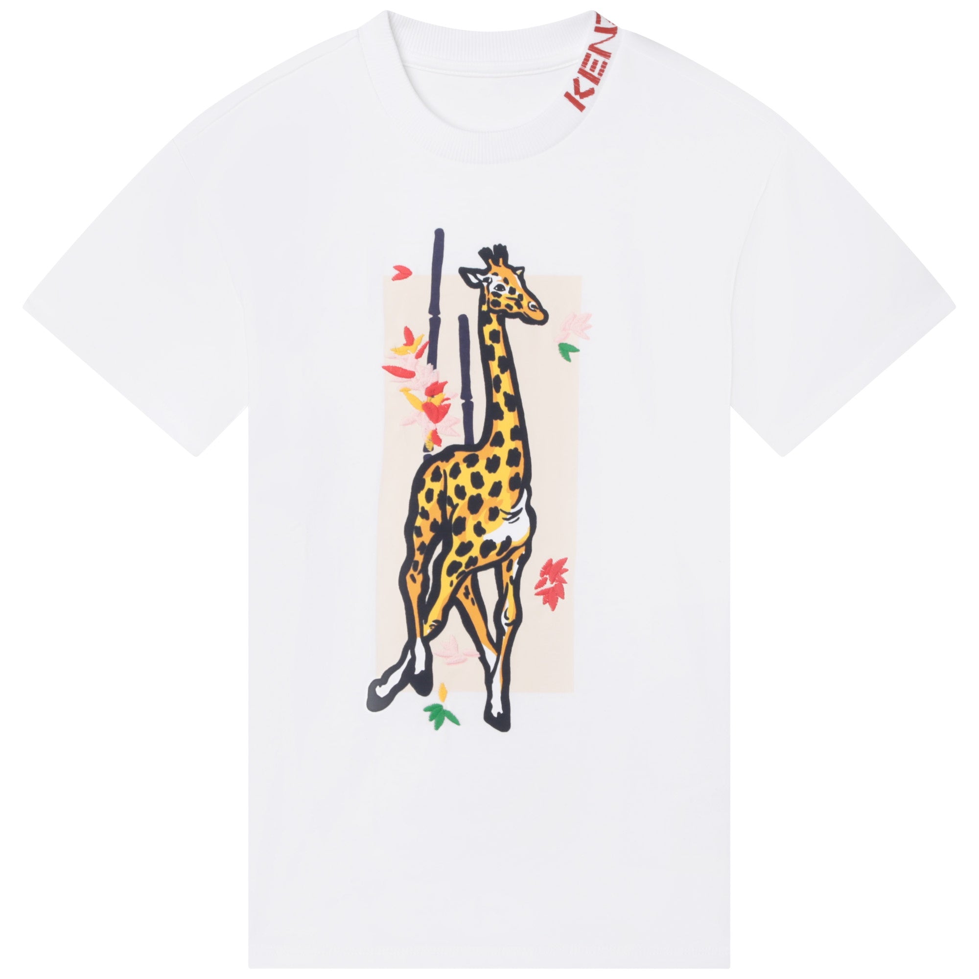 KENZO GIRLS WHITE GIRAFFE PRINT DRESS