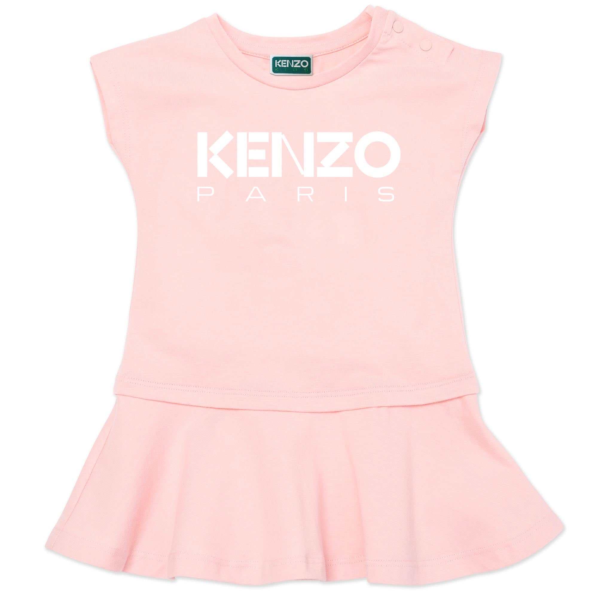 KENZO GIRLS PALE PINK LOGO PRINT DRESS