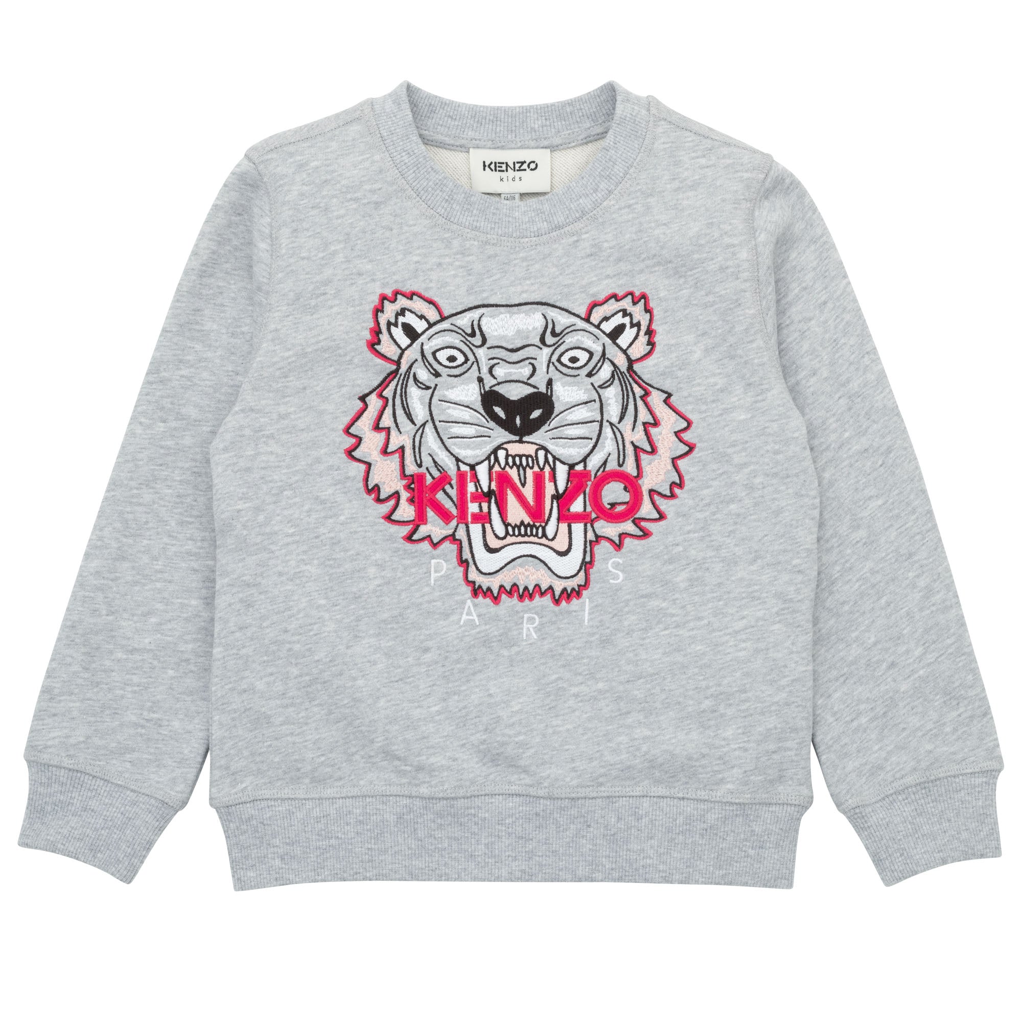 KENZO GREY SWEATSHIRT-French terry - "Tiger" embroidery