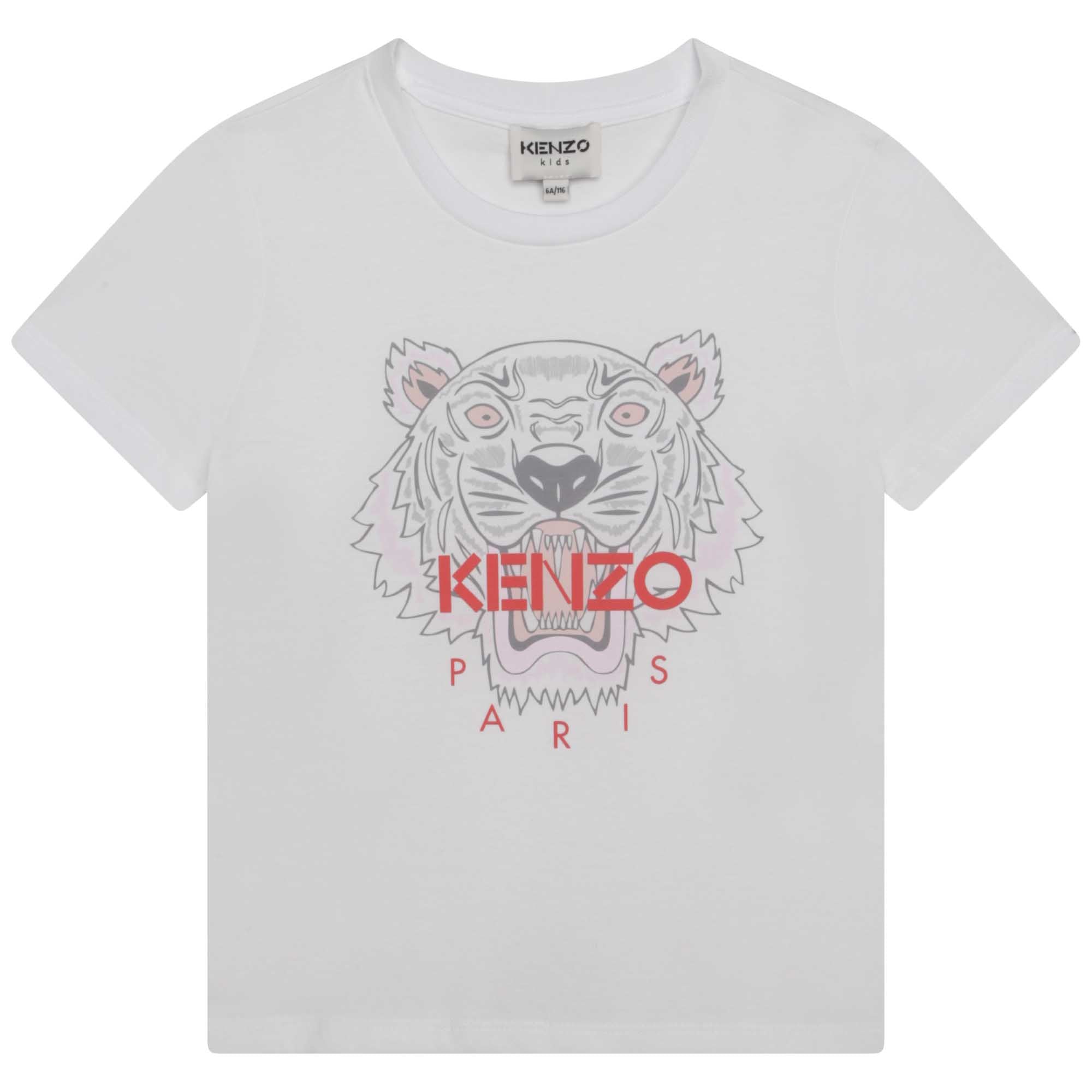 KENZO SS23 GIRLS WHITE TIGR PRINT T-SHIRT