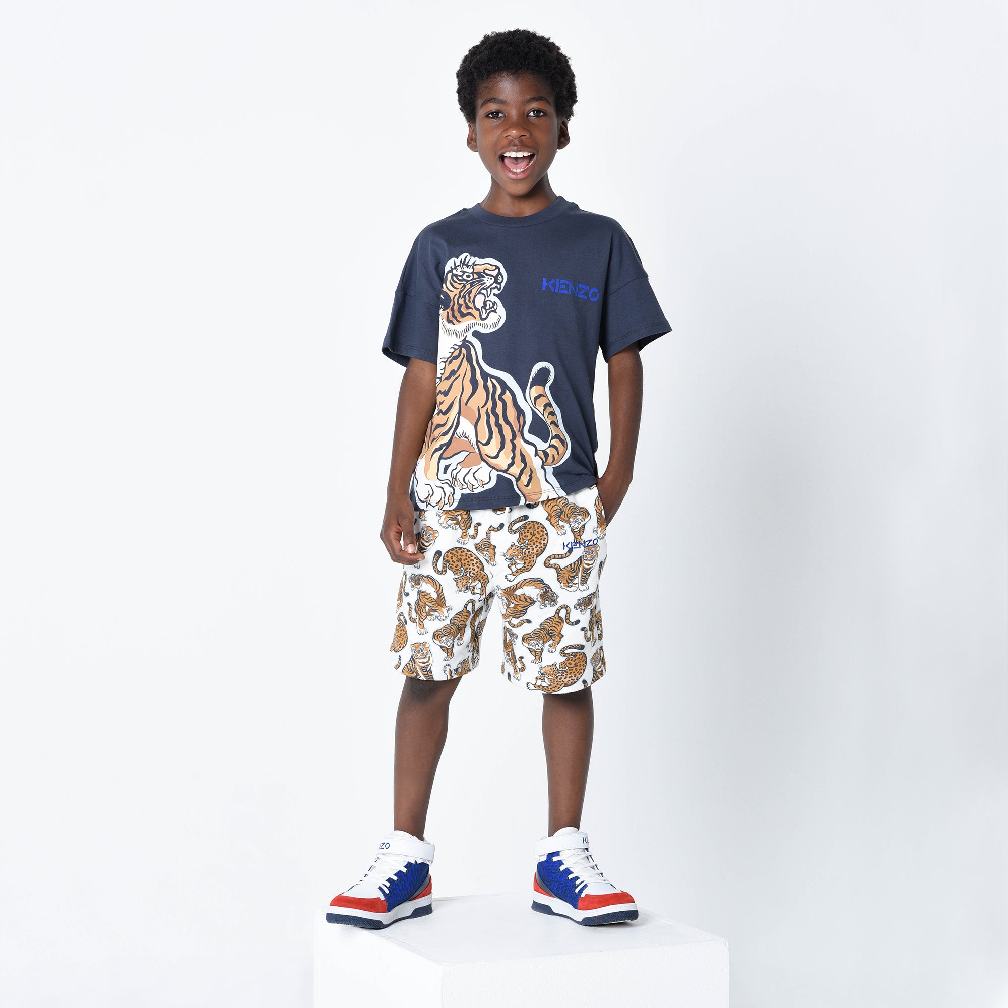 KENZO COTTON SHORTS-POP TIGER ALLOVER
