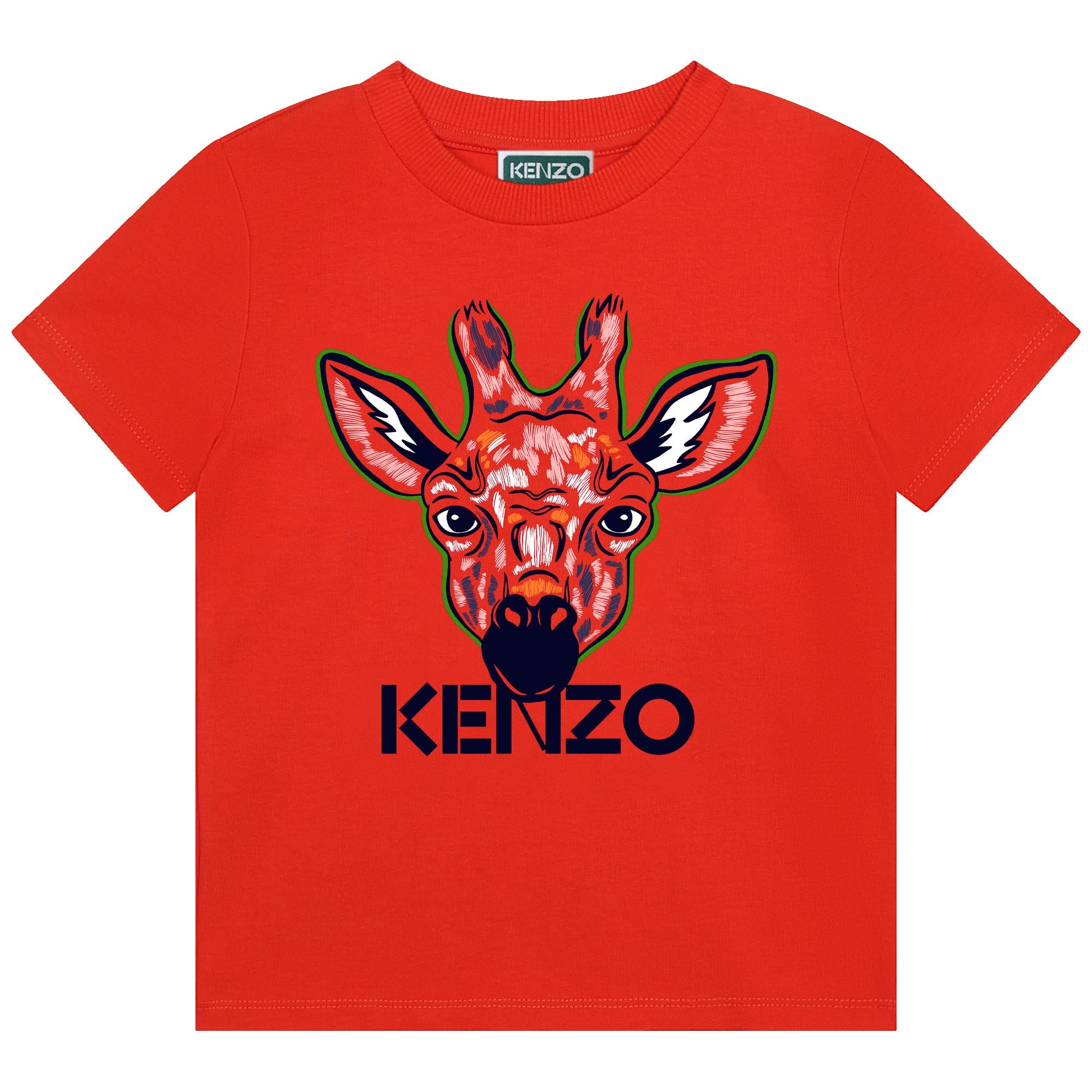 KENZO BOYS RED GIRAFFE PRINT SHORT SLEEVES TEE-SHIRT