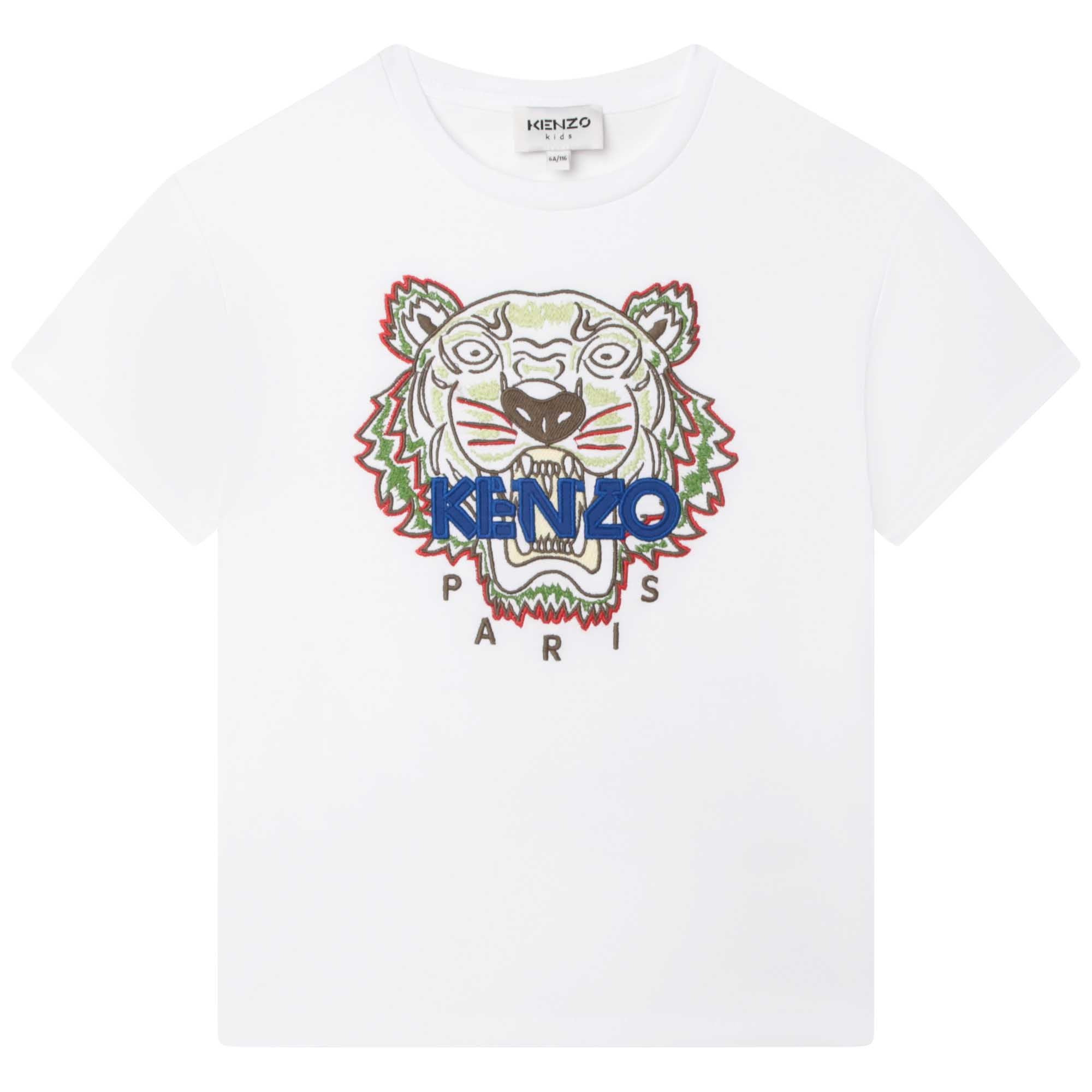 KENZO BOYS WHITE T-SHIRT- Basic "Tiger" embroidery at the front