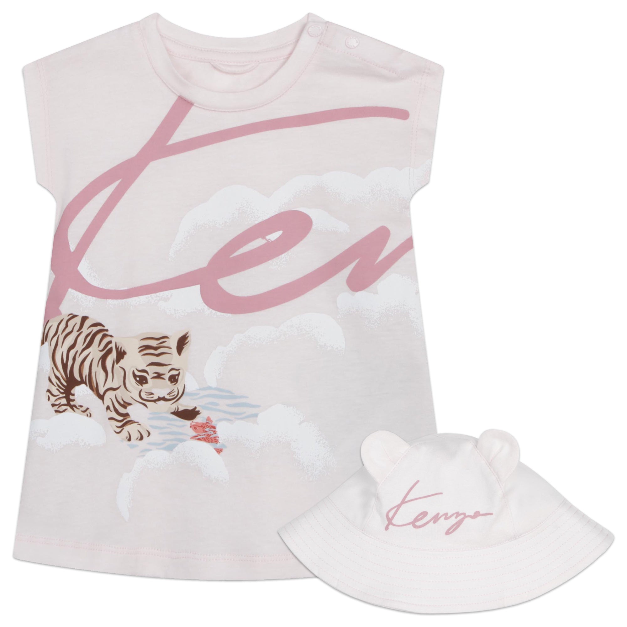 KENZO BABY GIRLS PALE PINK DRESS+HAT SET