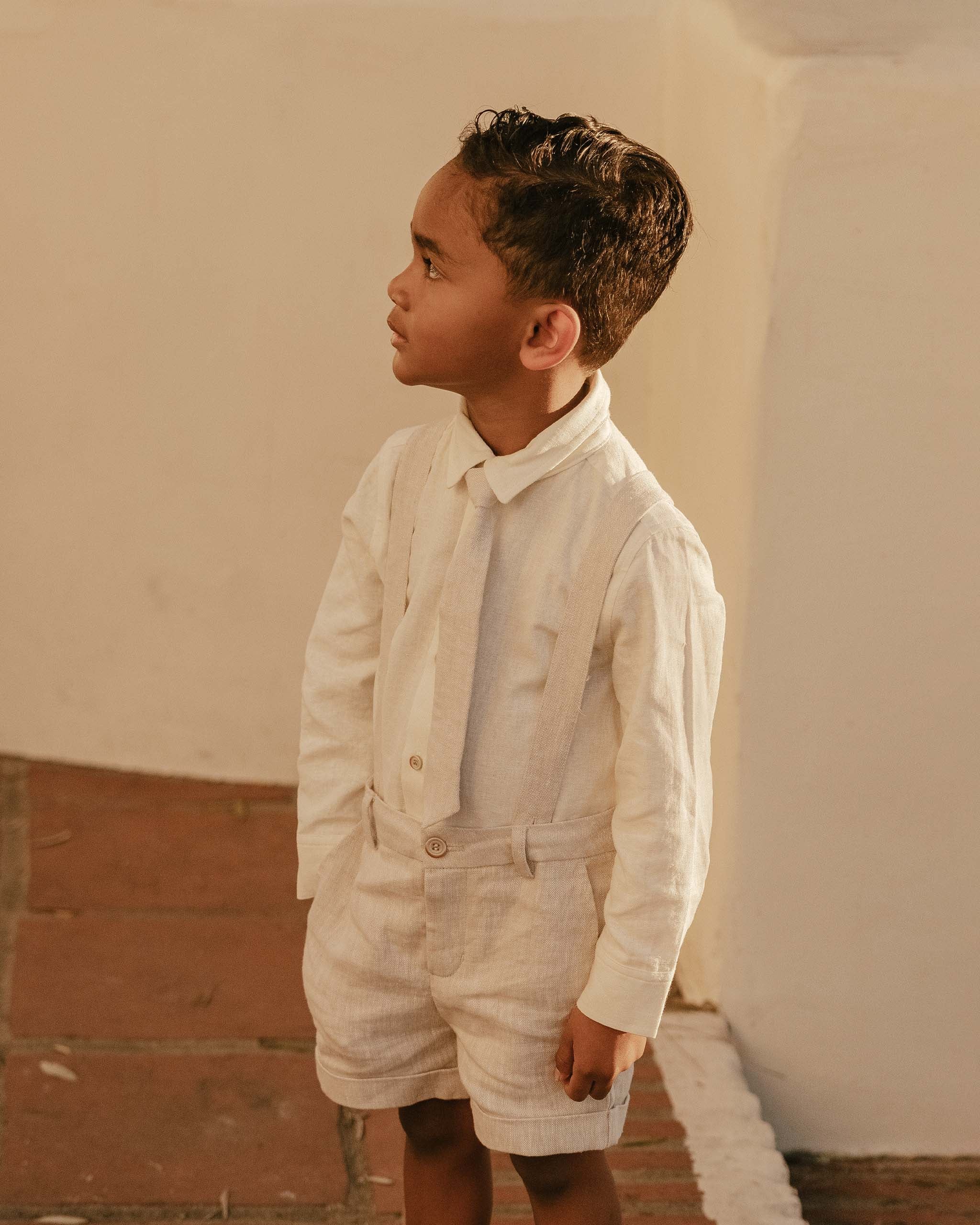SUSPENDER SHORT | BEIGE LINEN
