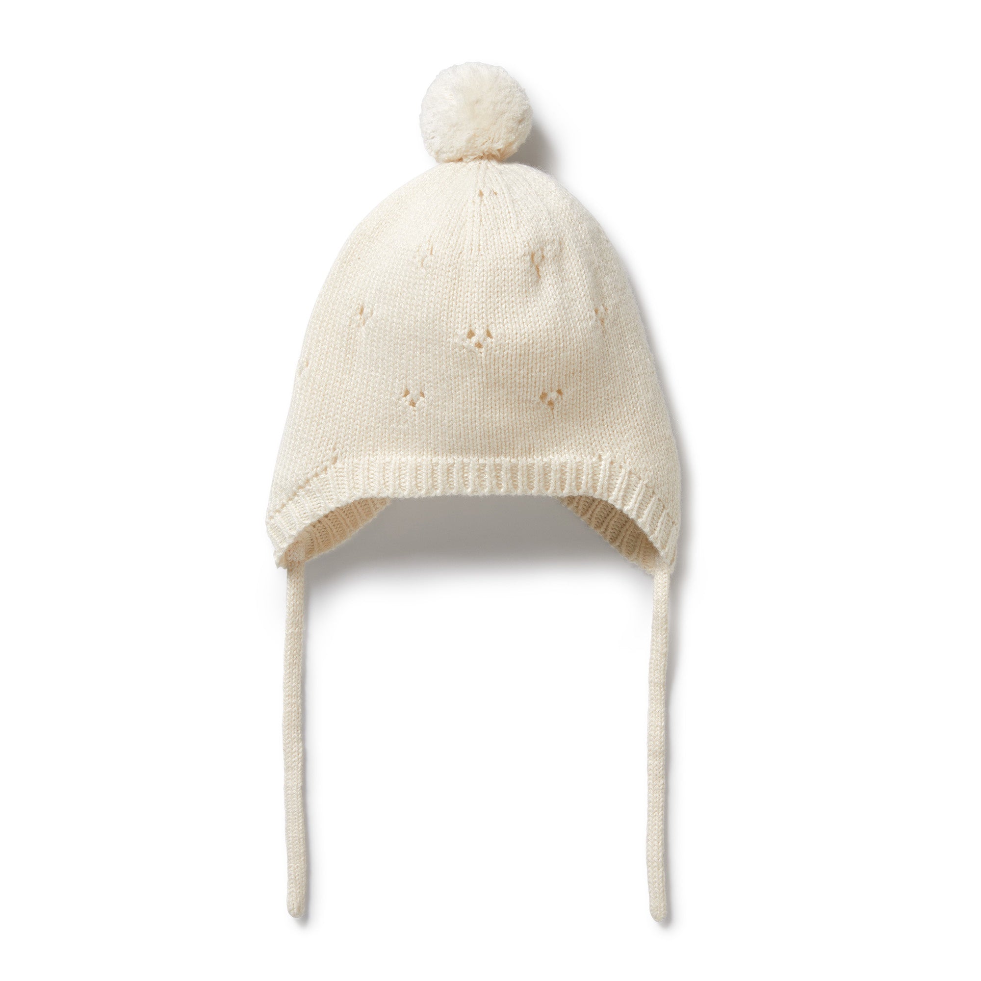ECRU KNITTED POINTELLE BONNET